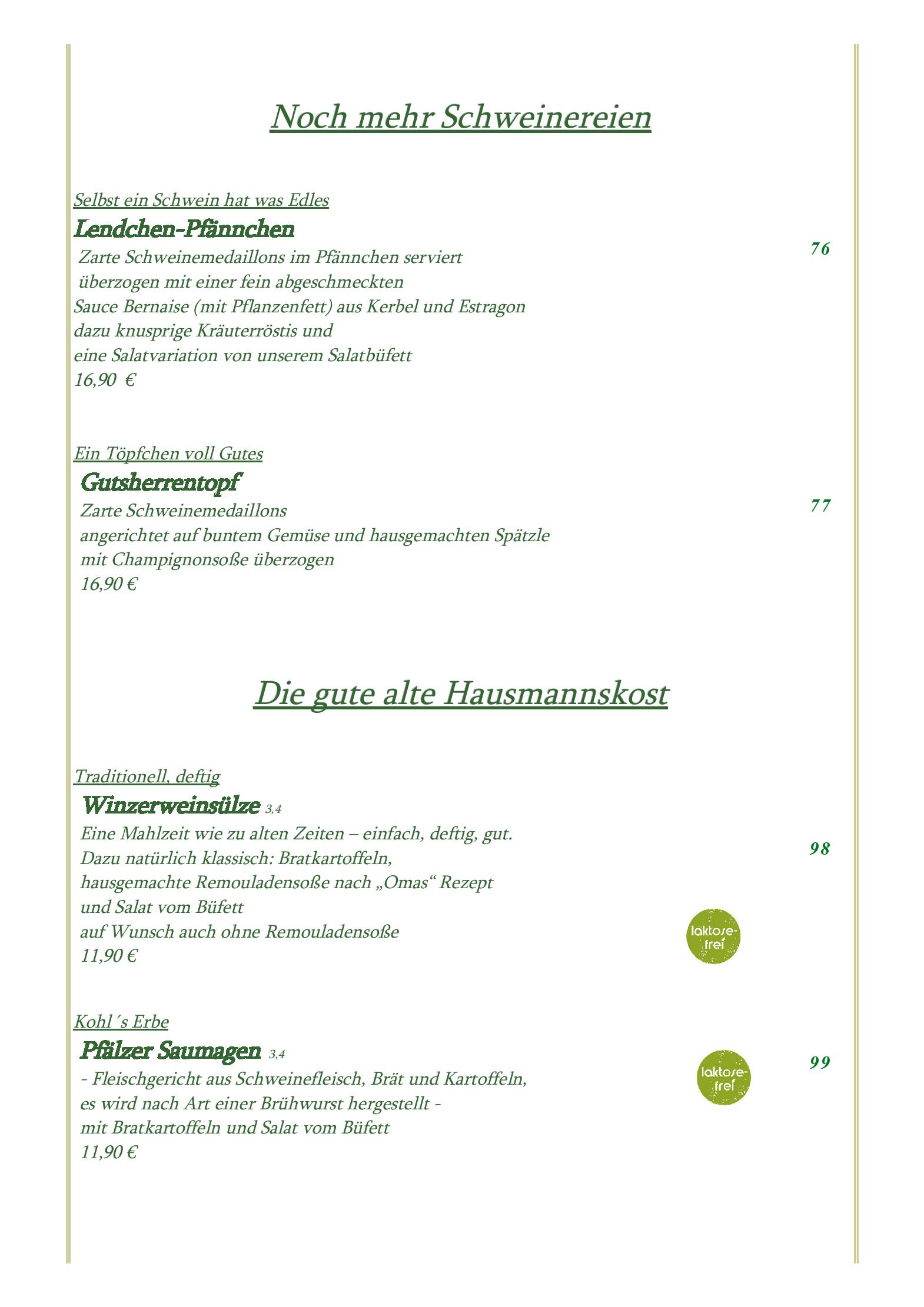 Speisekarte Weinhaus Berg in Bremm, Seite 7
