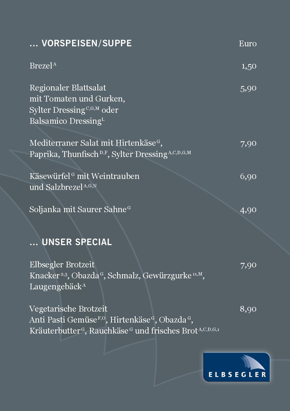 Speisekarte Biergarten Elbsegler in Dresden, Seite 2