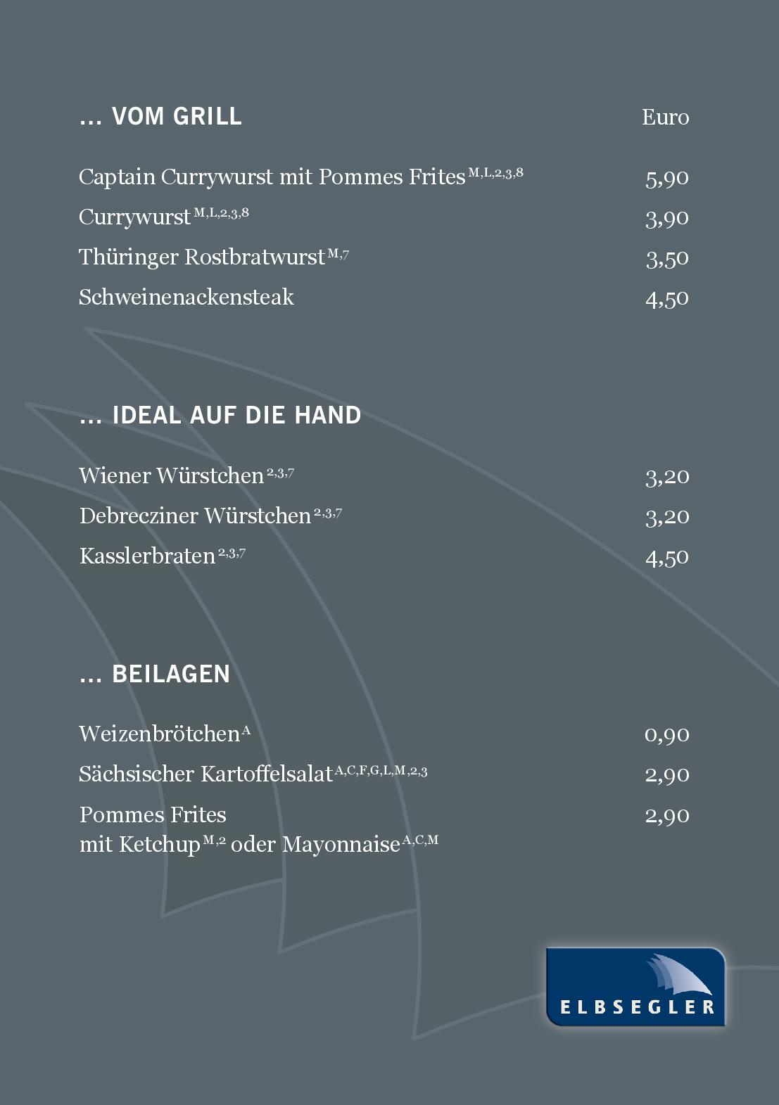 Speisekarte Biergarten Elbsegler in Dresden, Seite 3