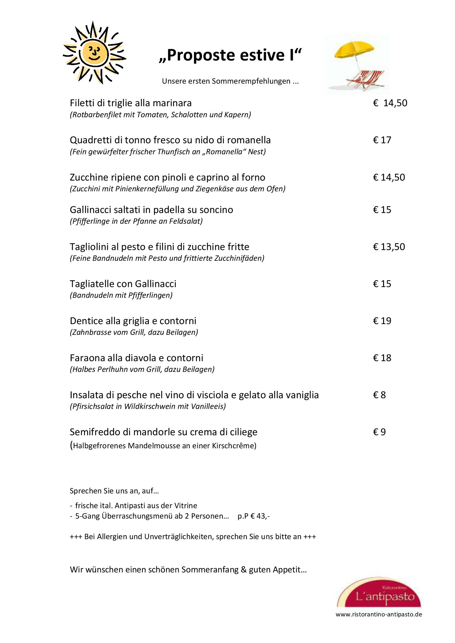 Speisekarte Ristorantino l´Antipasto in Dreieich, Seite 1