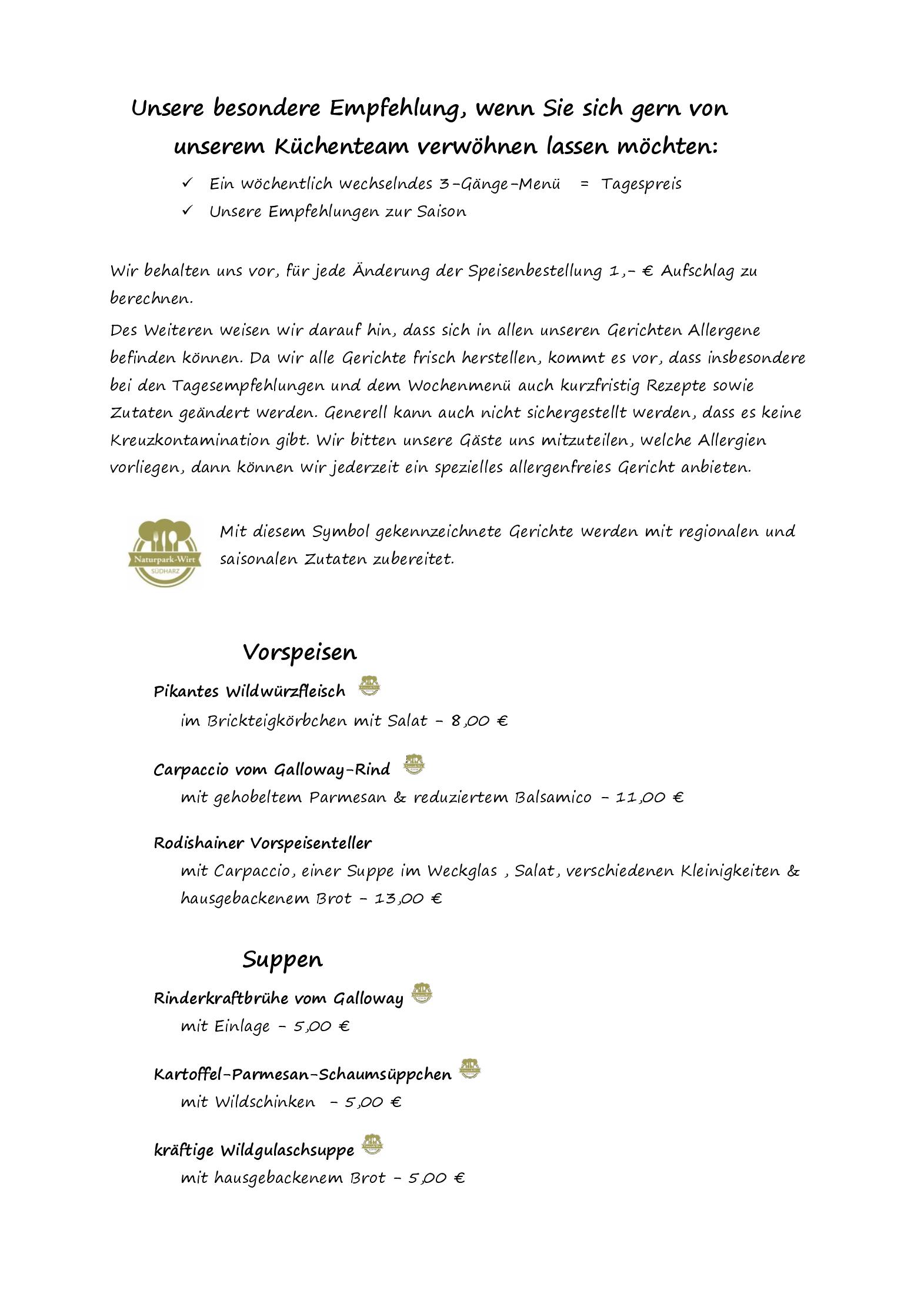 Speisekarte Ferienhotel Wolfsmühle  in Nordhausen, Seite 12
