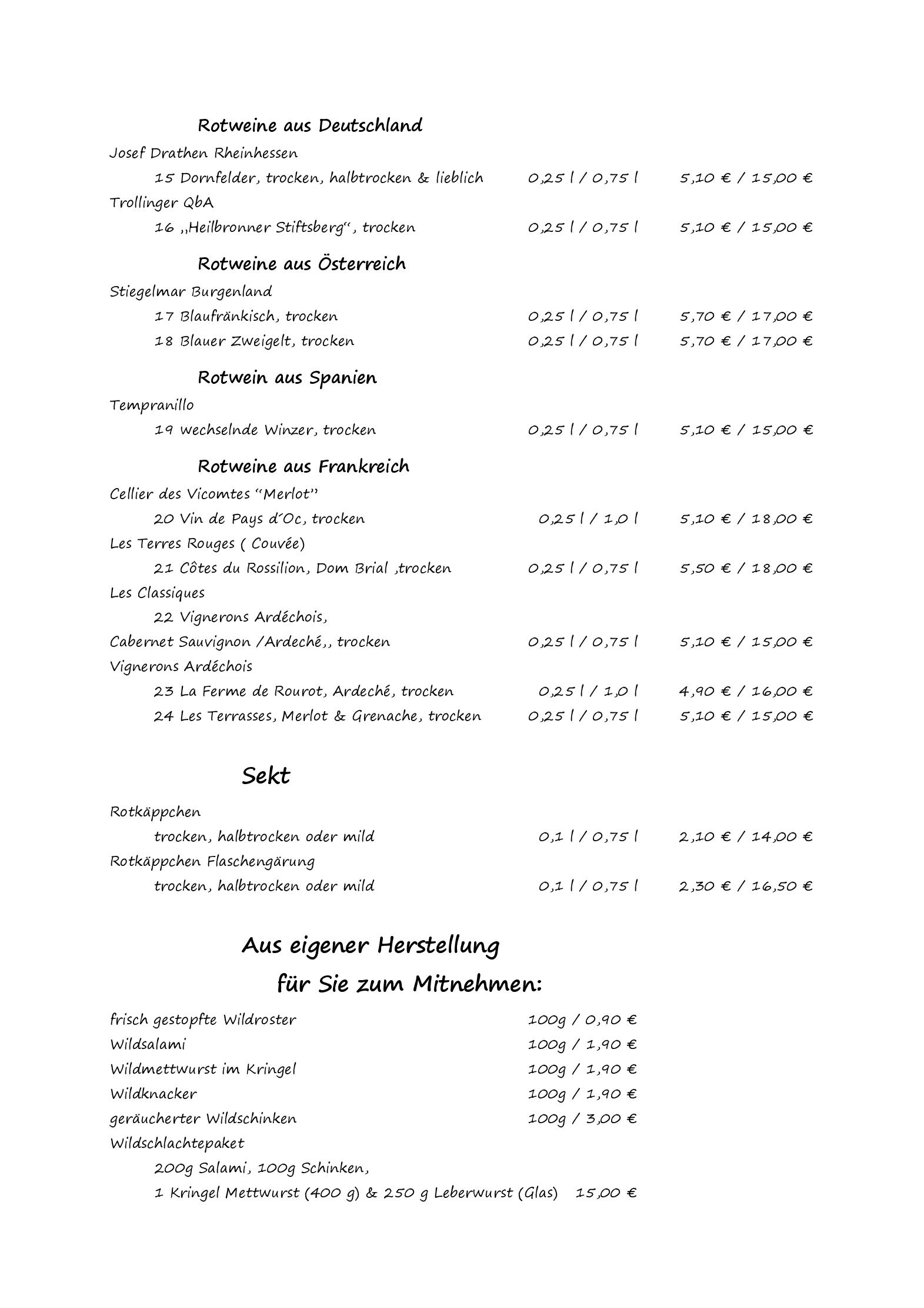 Speisekarte Ferienhotel Wolfsmühle  in Nordhausen, Seite 19