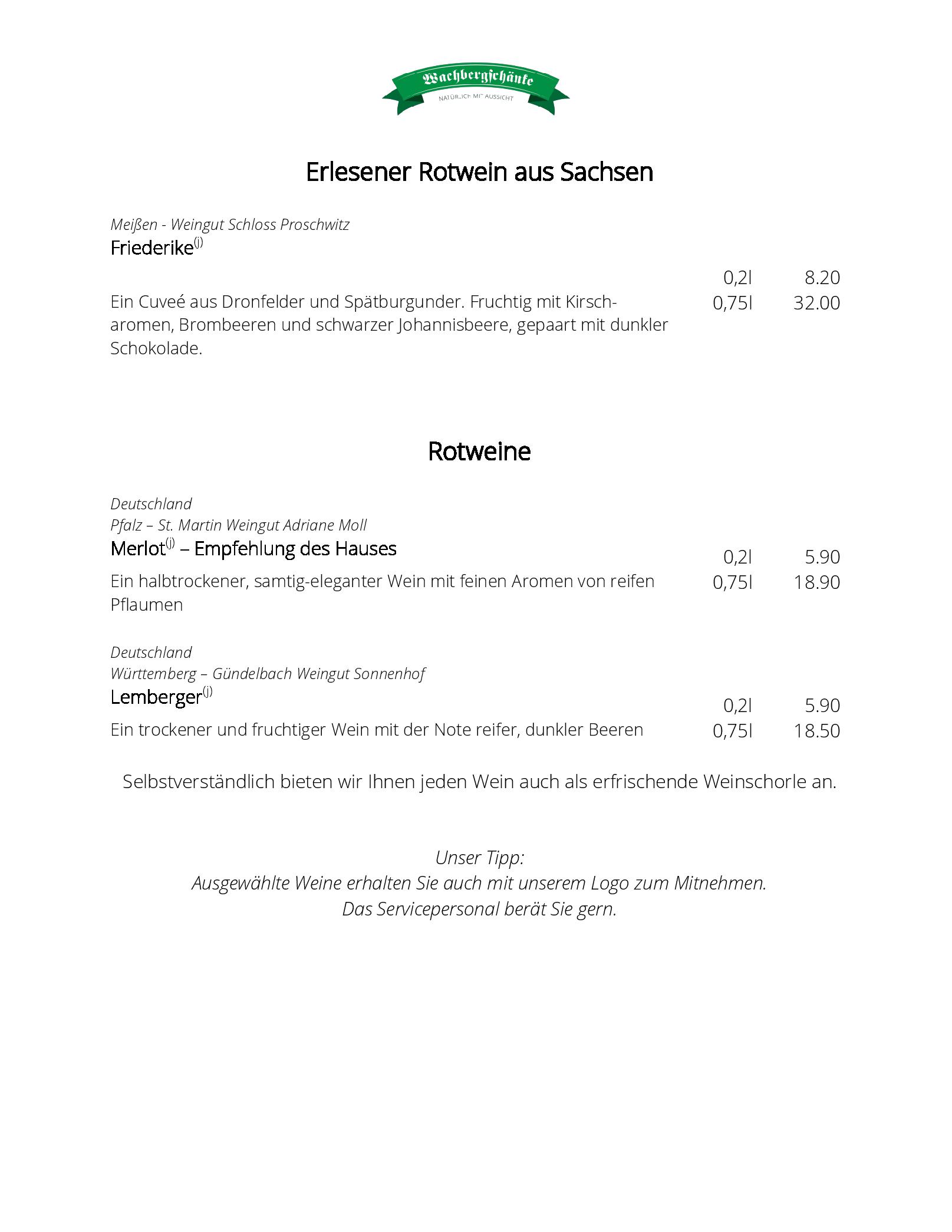 Speisekarte Wachbergschänke in Dresden, Seite 10