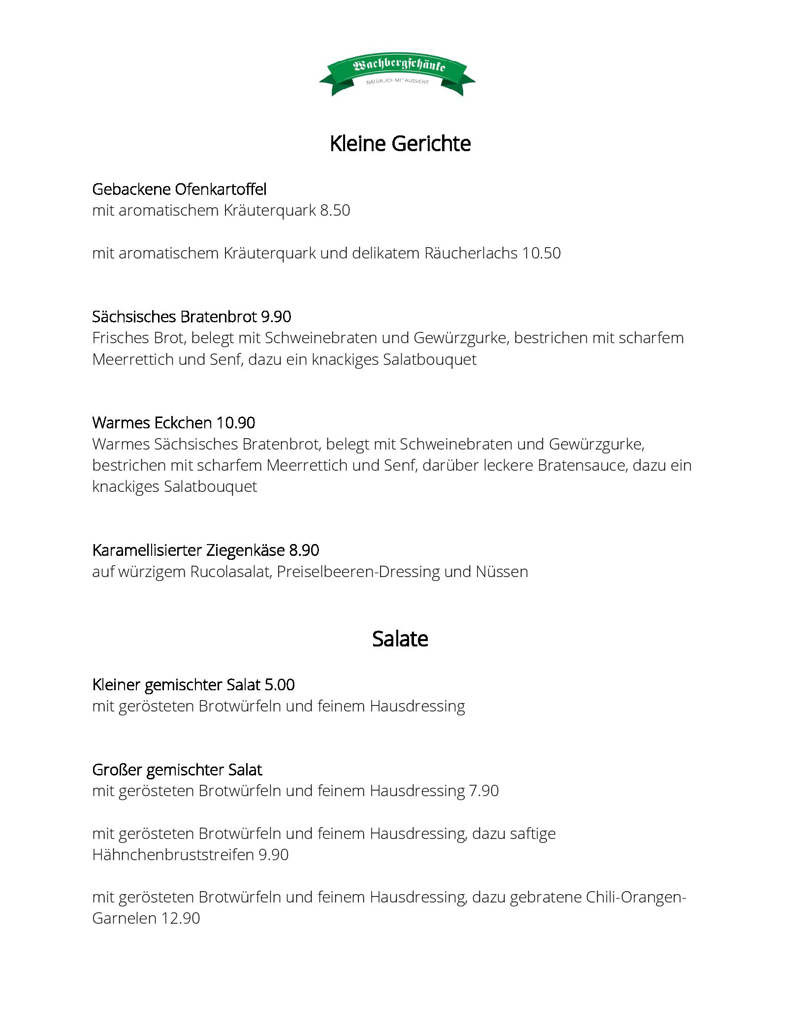 Speisekarte Wachbergschänke in Dresden, Seite 2