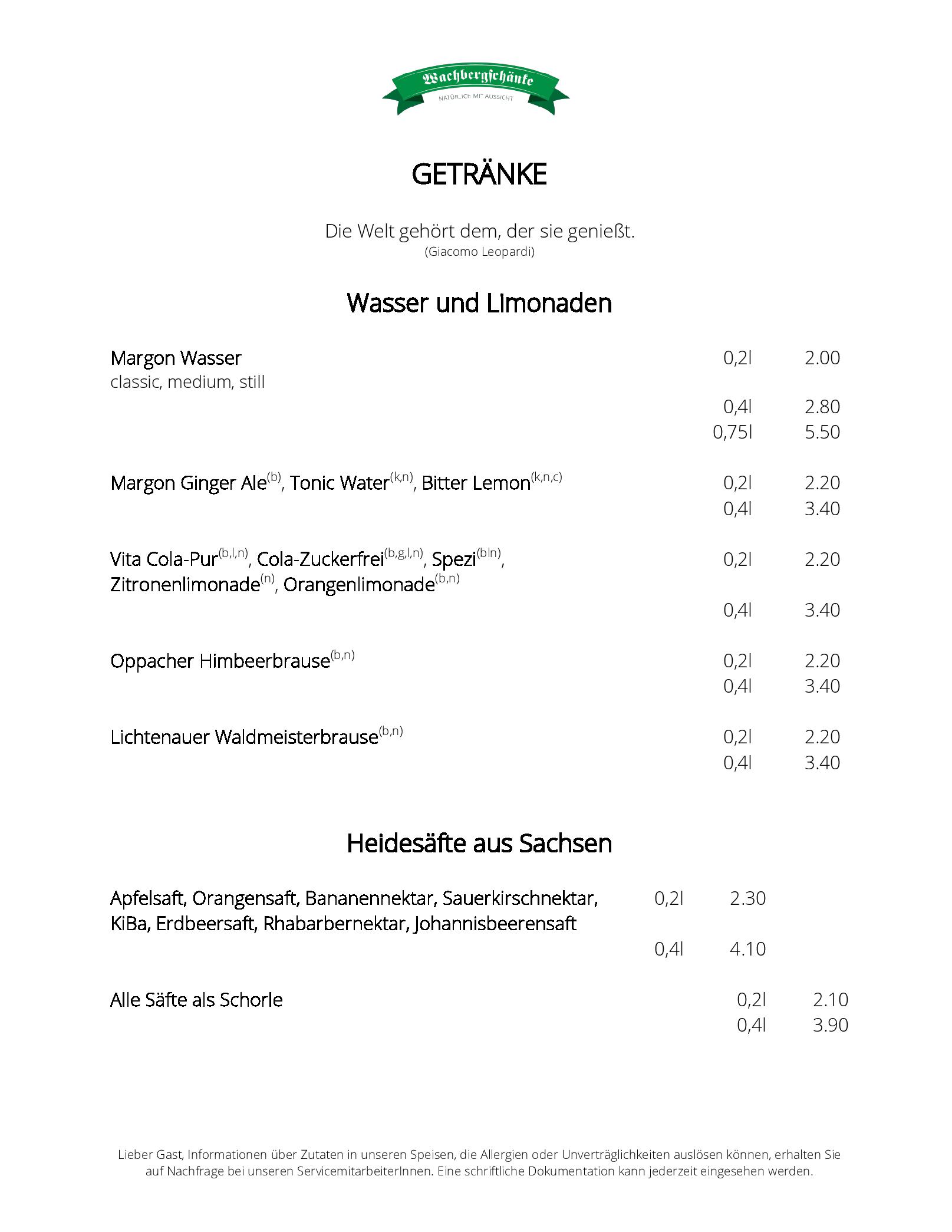 Speisekarte Wachbergschänke in Dresden, Seite 6