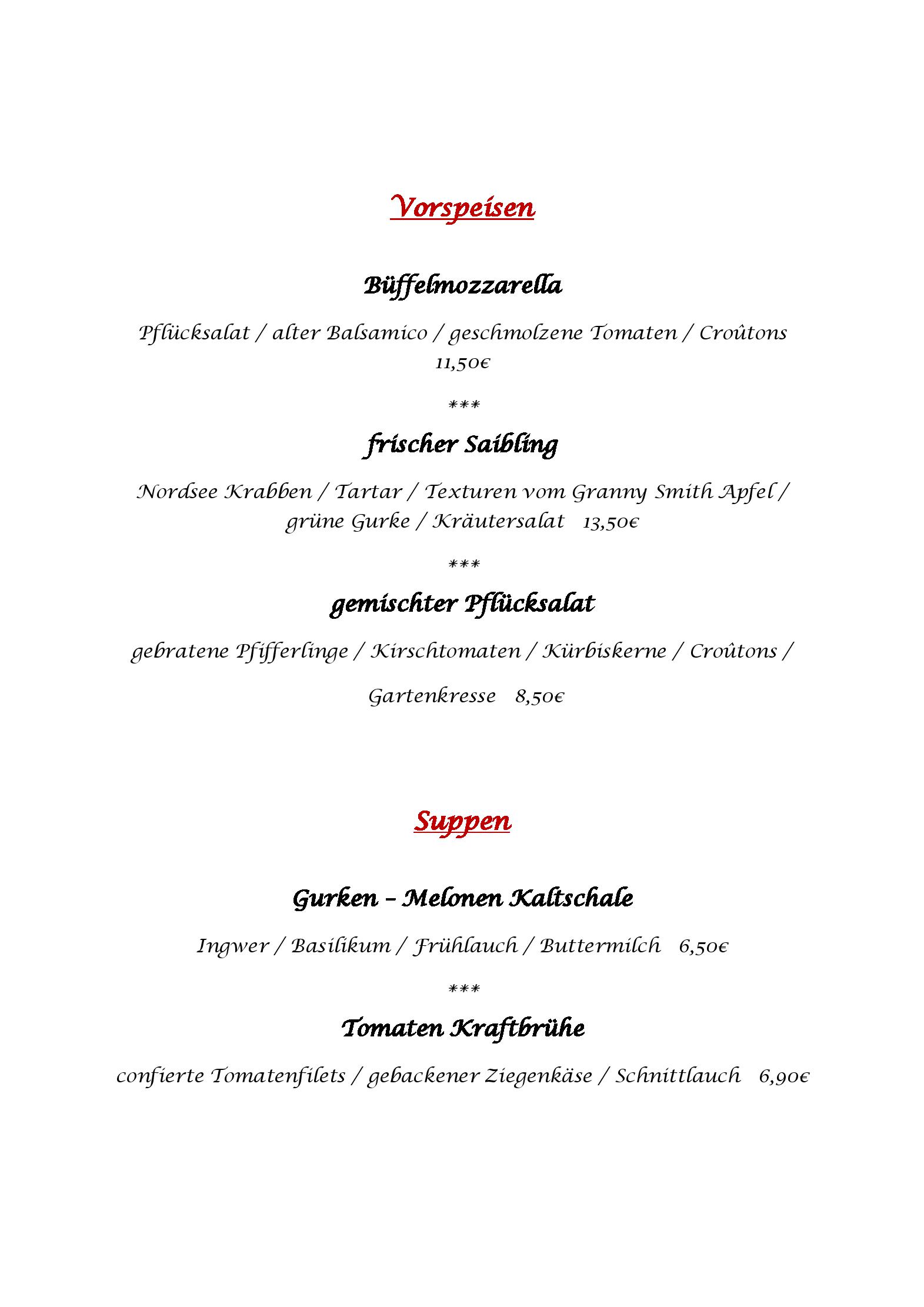 Speisekarte Restaurant Bartmann´s Haus in Dillenburg, Seite 1