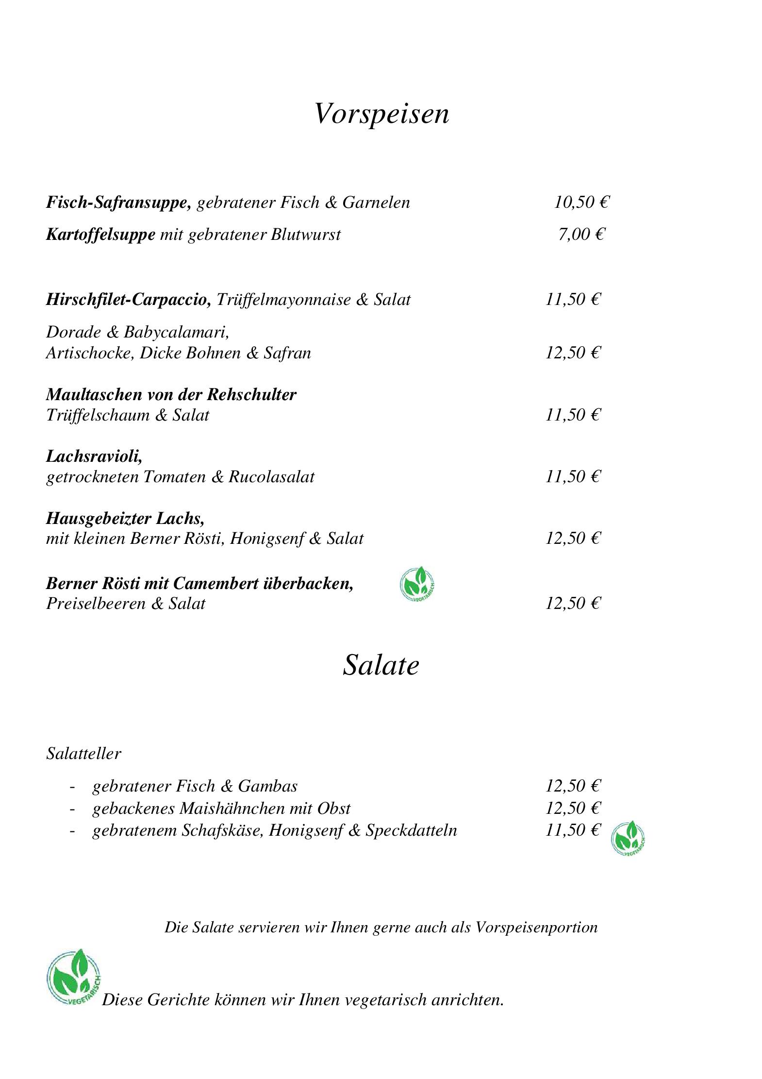 Speisekarte Hotel Restaurant An de Krüpe in Hattingen, Seite 1