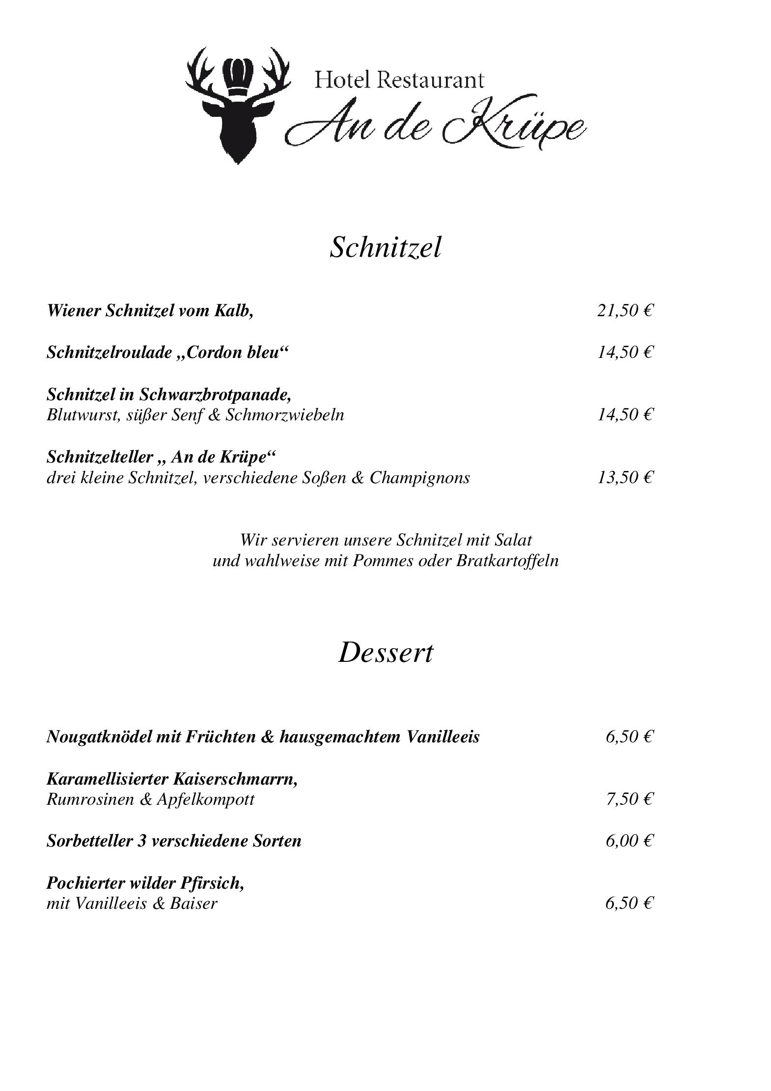 Speisekarte Hotel Restaurant An de Krüpe in Hattingen, Seite 4
