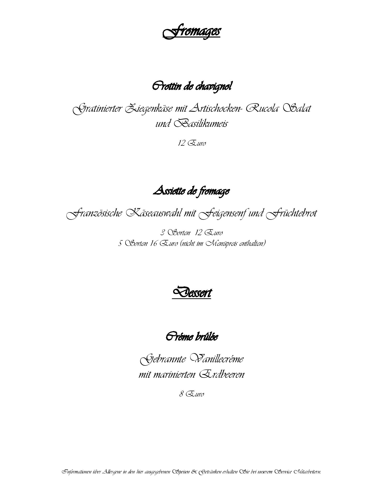 Speisekarte Juliette in Potsdam, Seite 4