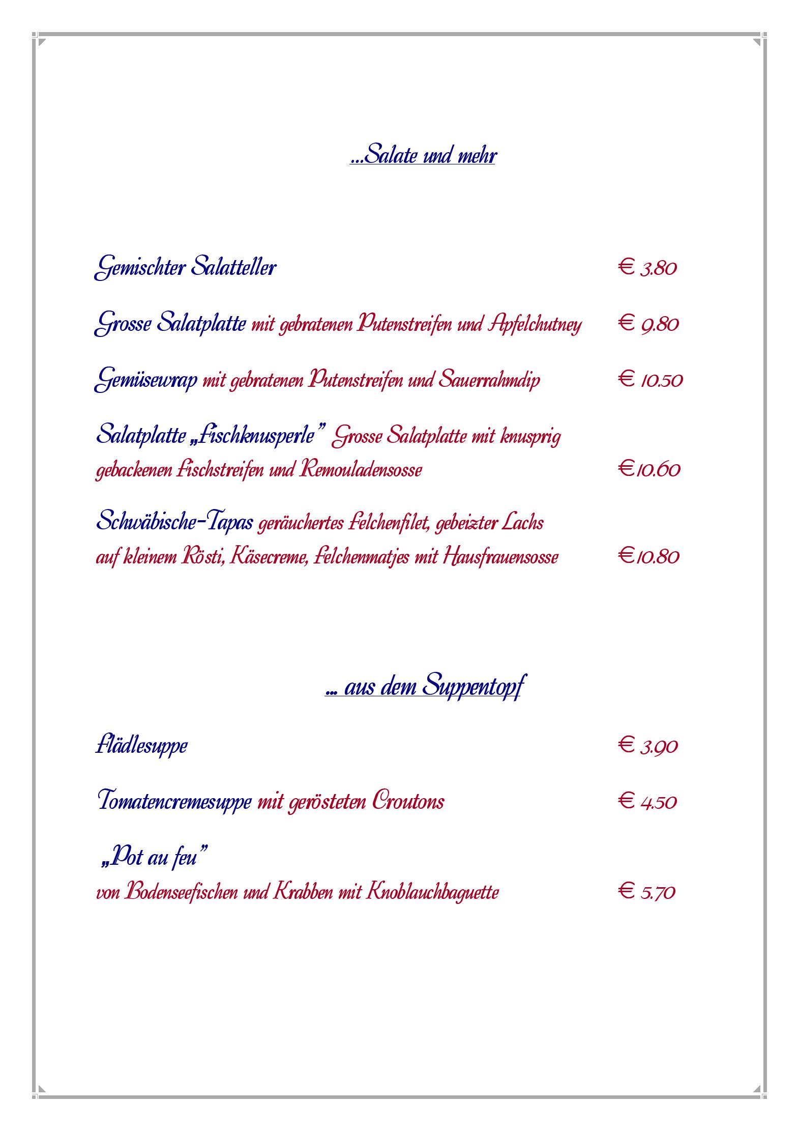 Speisekarte Hotel Walserhof in Wasserburg (Bodensee), Seite 6