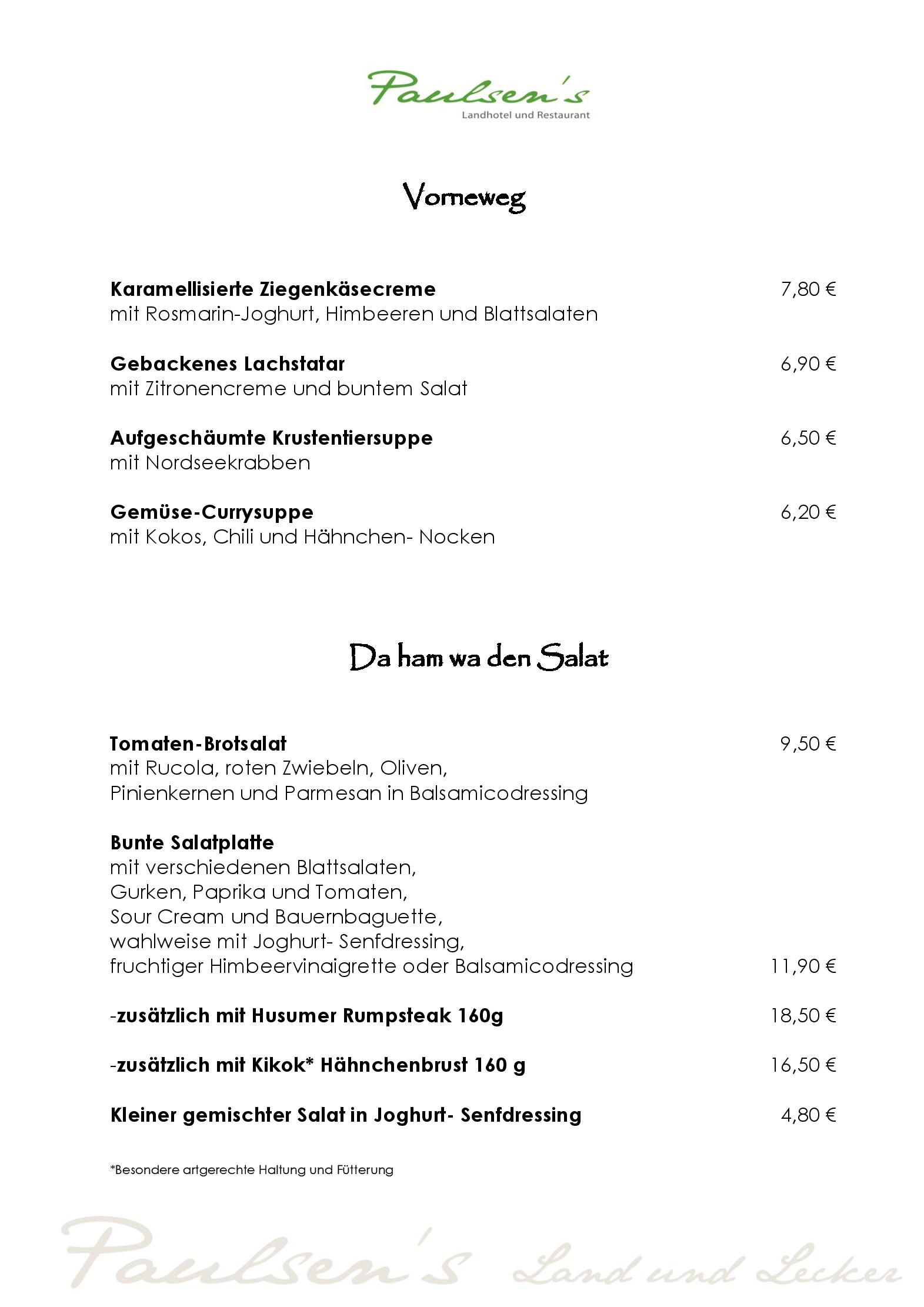 Speisekarte Paulsen´s Landhotel und Restaurant in Bohmstedt , Seite 2