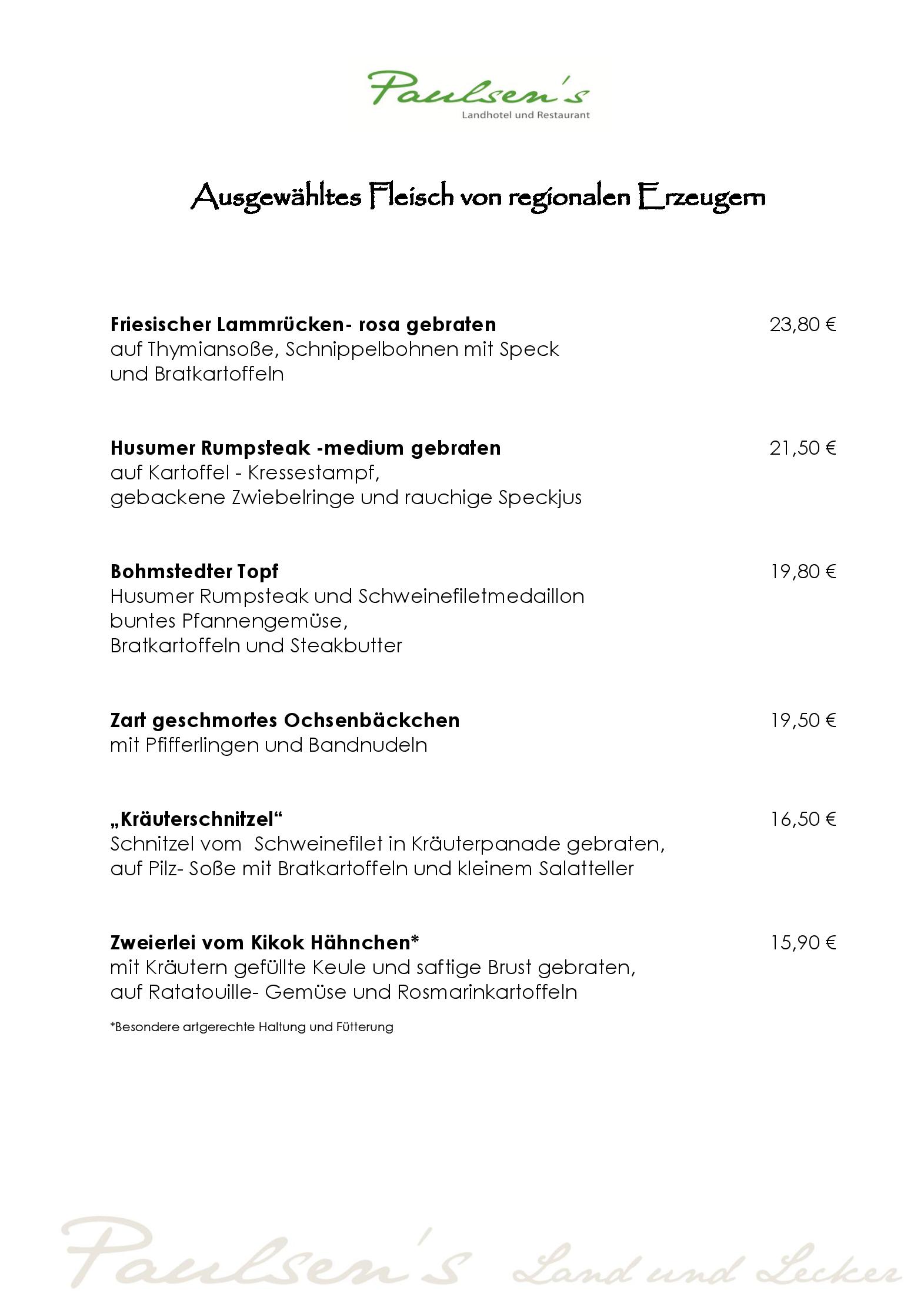 Speisekarte Paulsen´s Landhotel und Restaurant in Bohmstedt , Seite 4