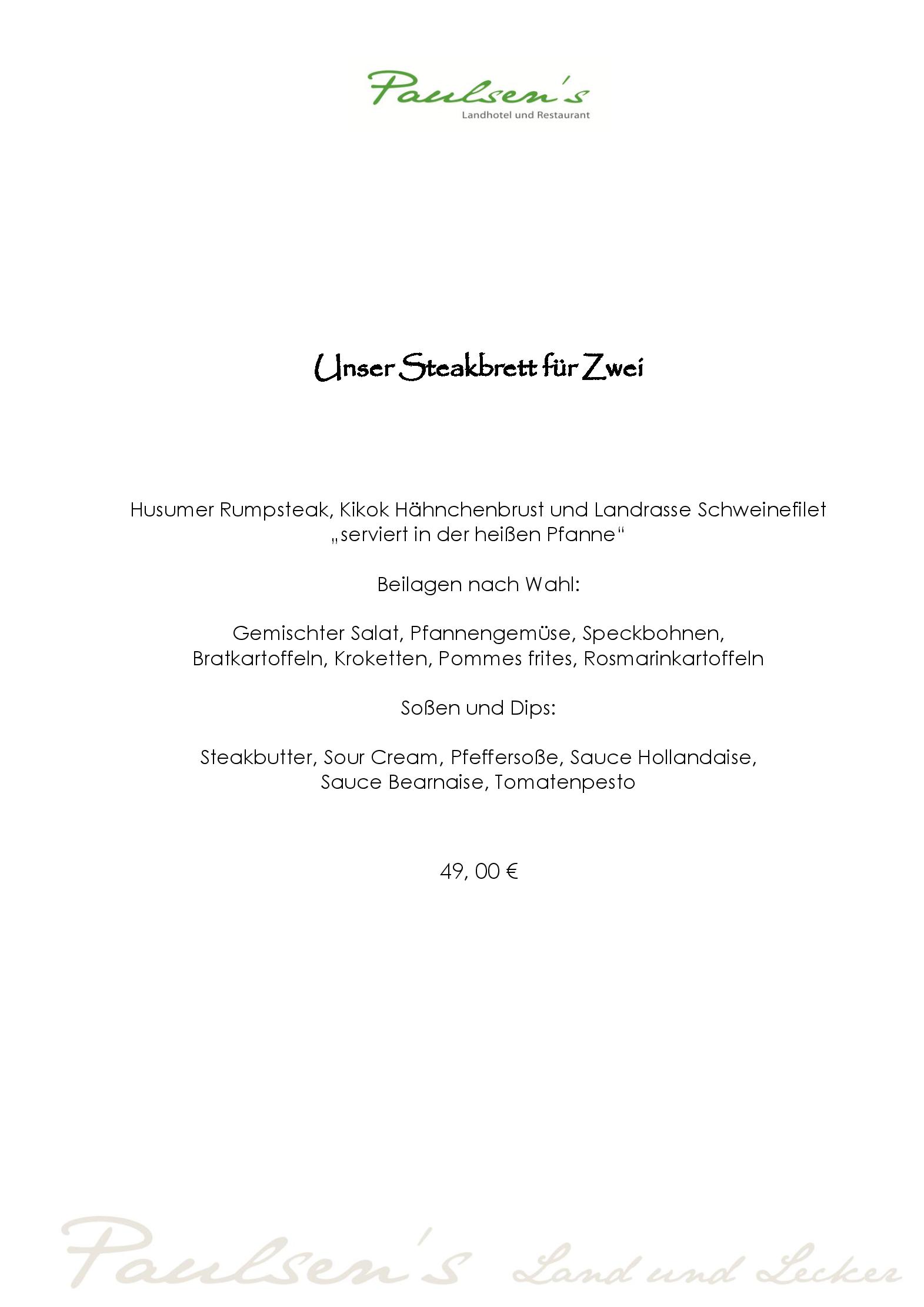 Speisekarte Paulsen´s Landhotel und Restaurant in Bohmstedt , Seite 5