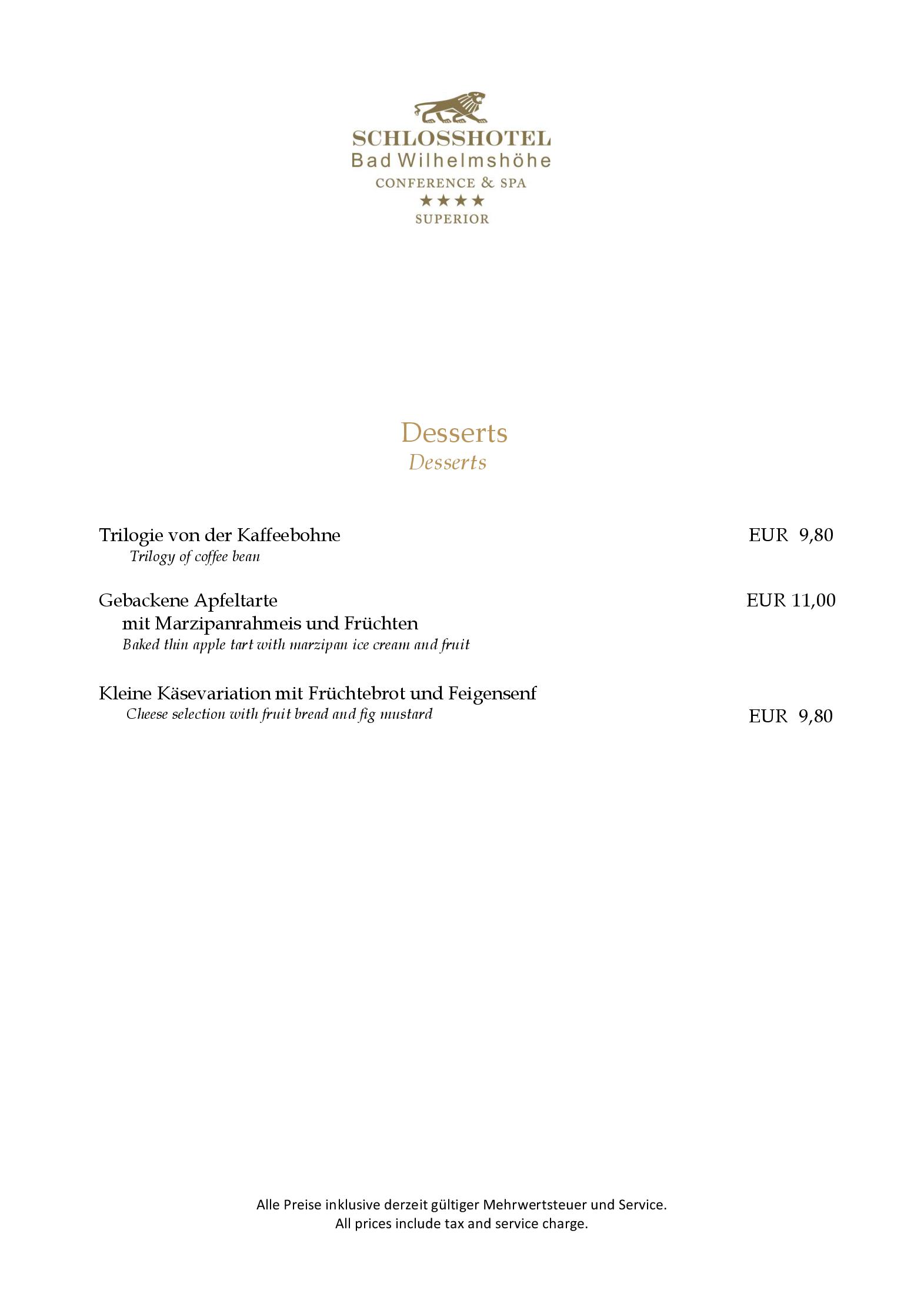 Speisekarte Restaurant Schlossblick im Schlosshotel Bad Wilhelmshöhe in Kassel, Seite 5