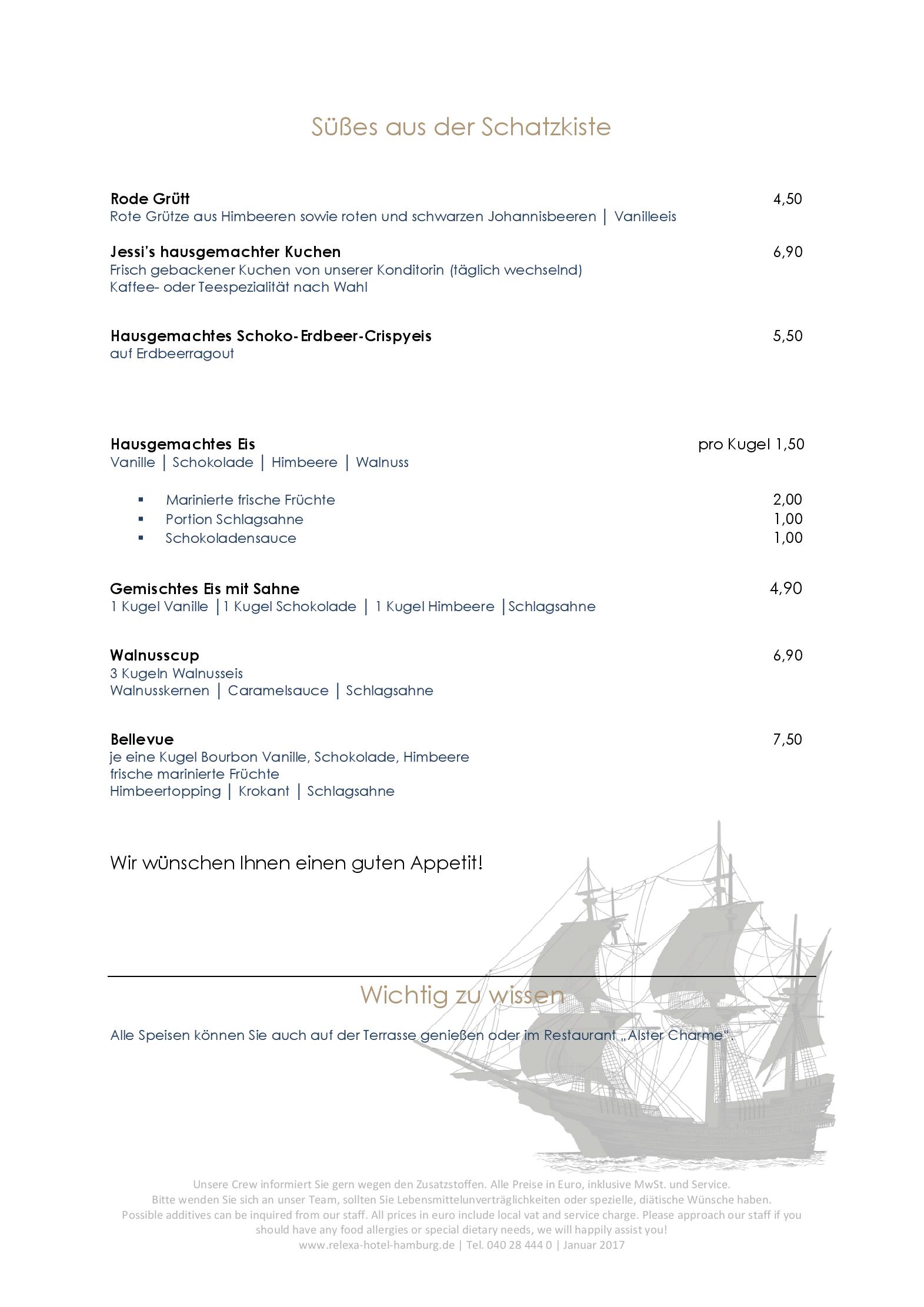 Speisekarte Unter Deck im relexa Hotel Bellevue in Hamburg, Seite 8