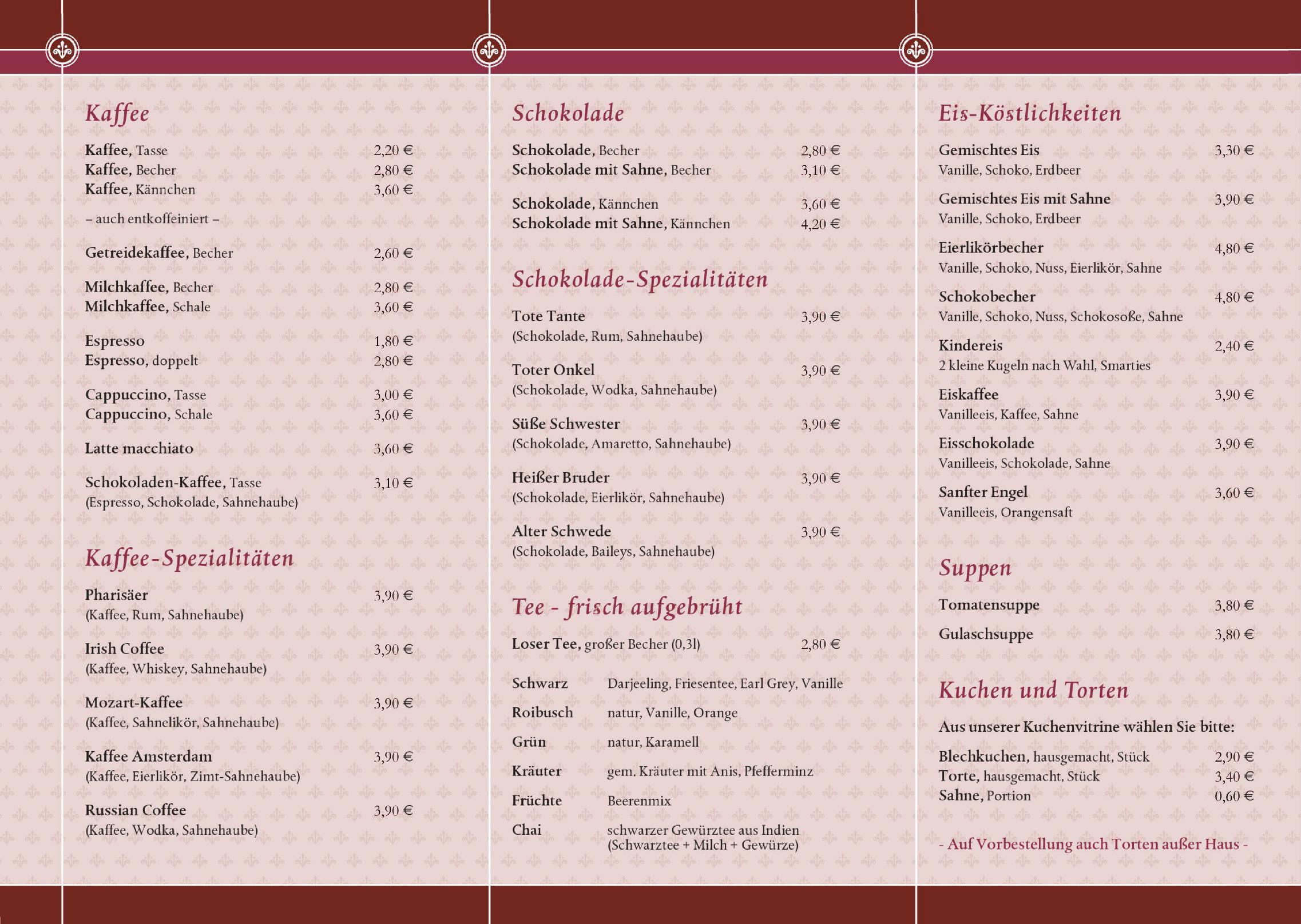 Speisekarte AtelierCafe Strande in Strande, Seite 1
