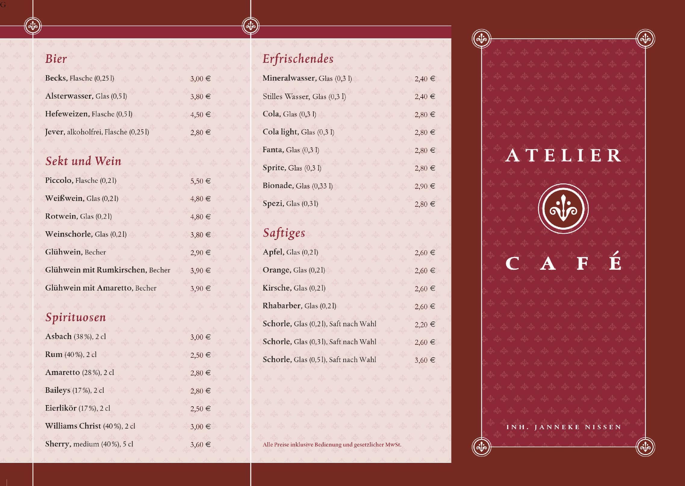 Speisekarte AtelierCafe Strande in Strande, Seite 2