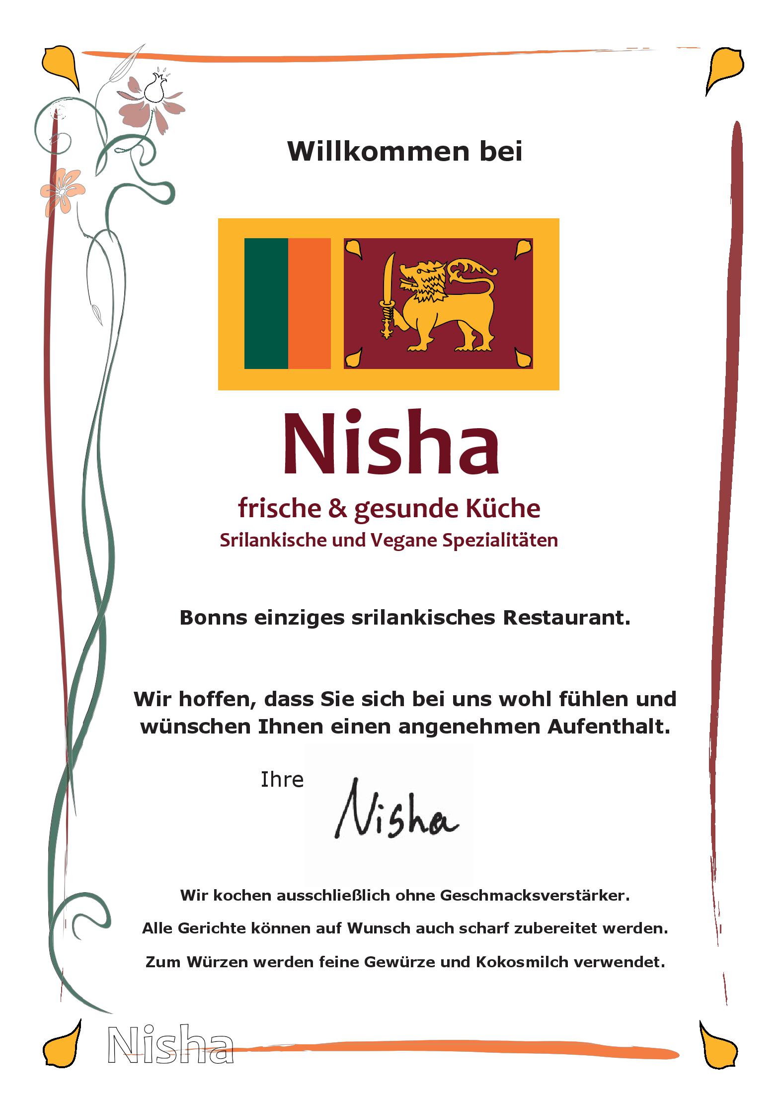Speisekarte Nisha Restaurant in Bonn, Seite 1
