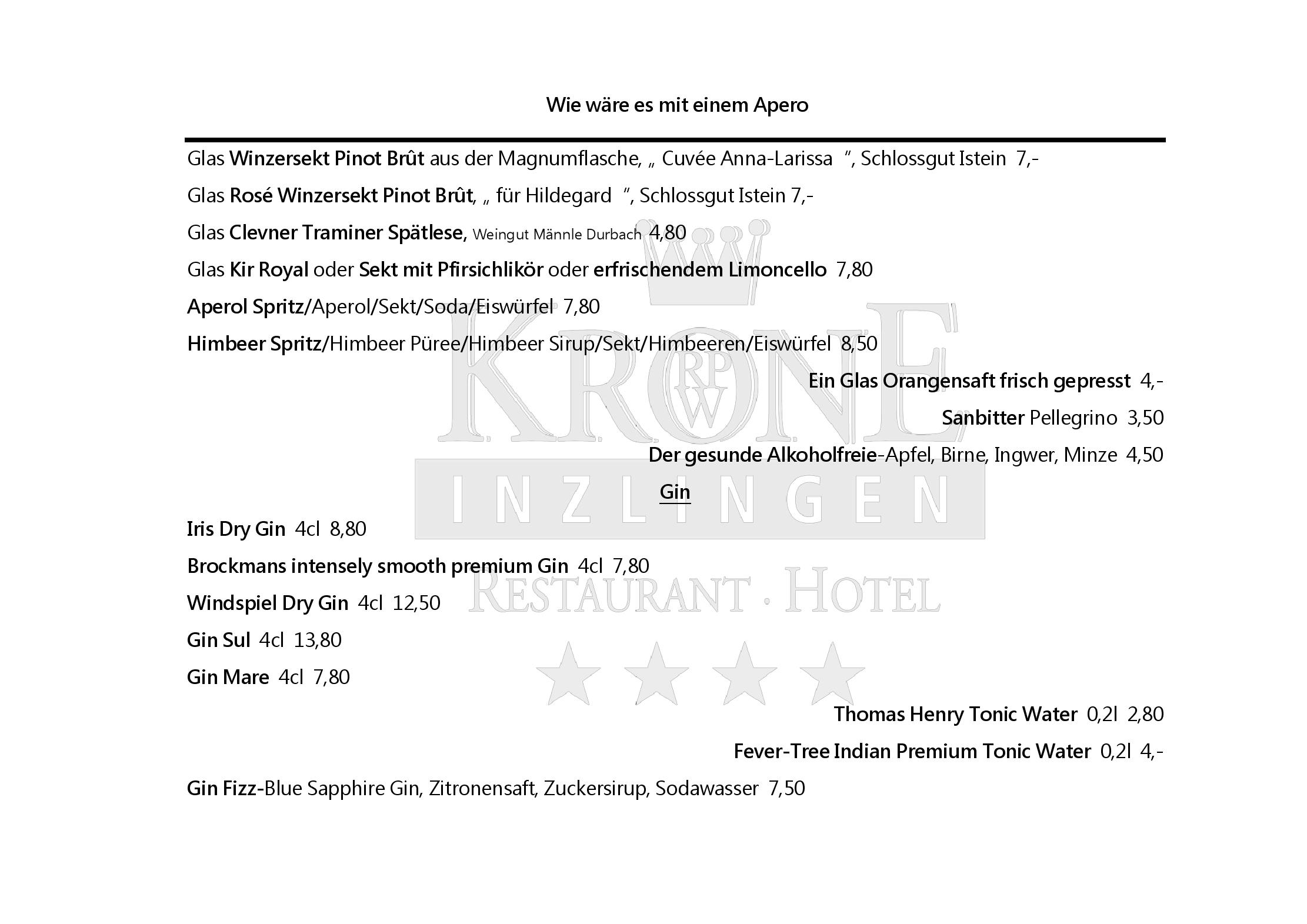 Speisekarte Restaurant Krone in Inzlingen, Seite 1