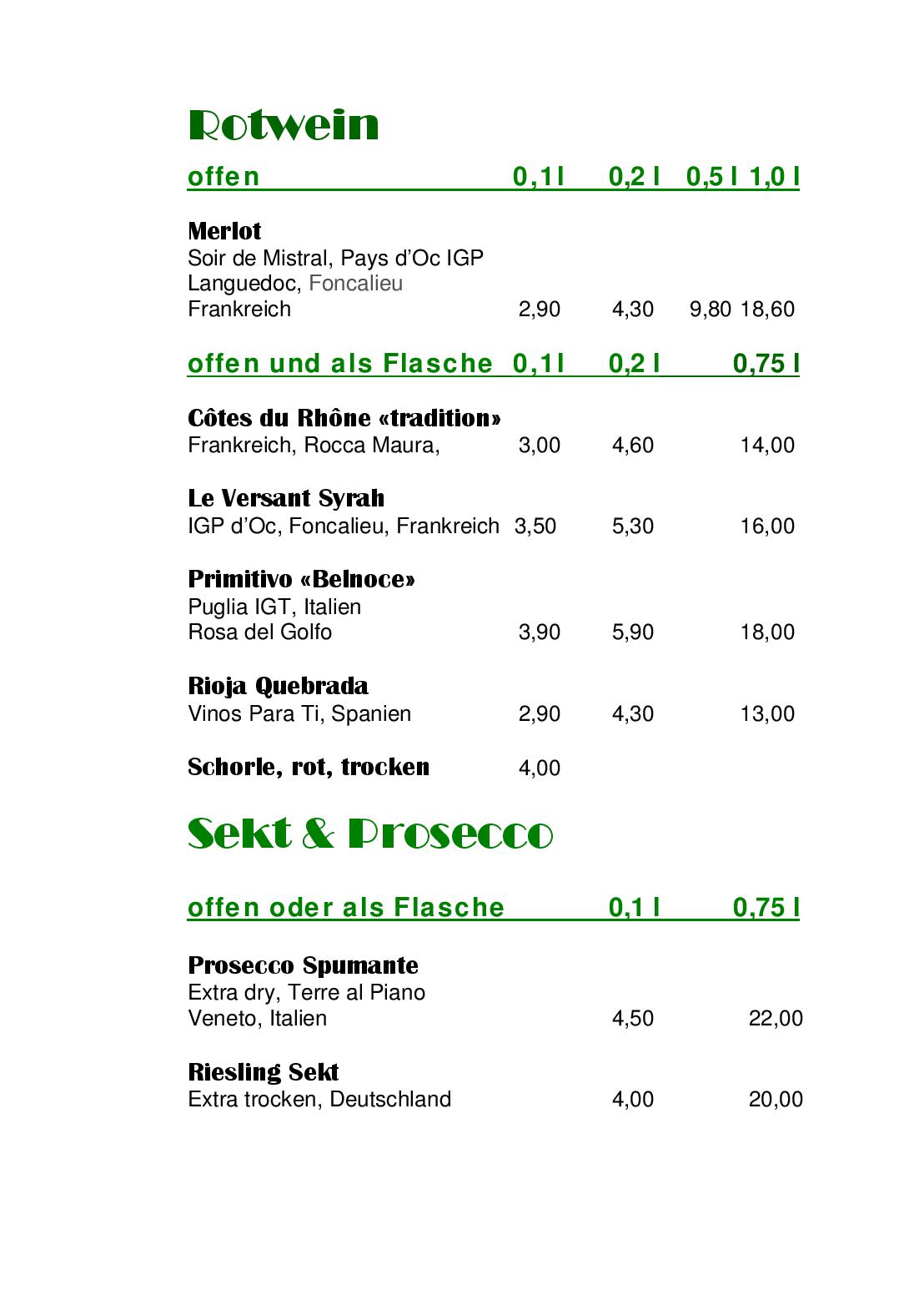Speisekarte Belmundo in Berlin, Seite 4