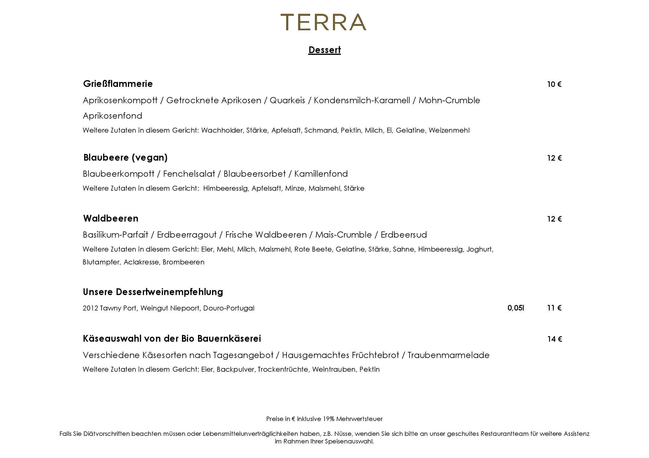 Speisekarte TERRA - The Ritz-Carlton, Wolfsburg in Wolfsburg, Seite 18