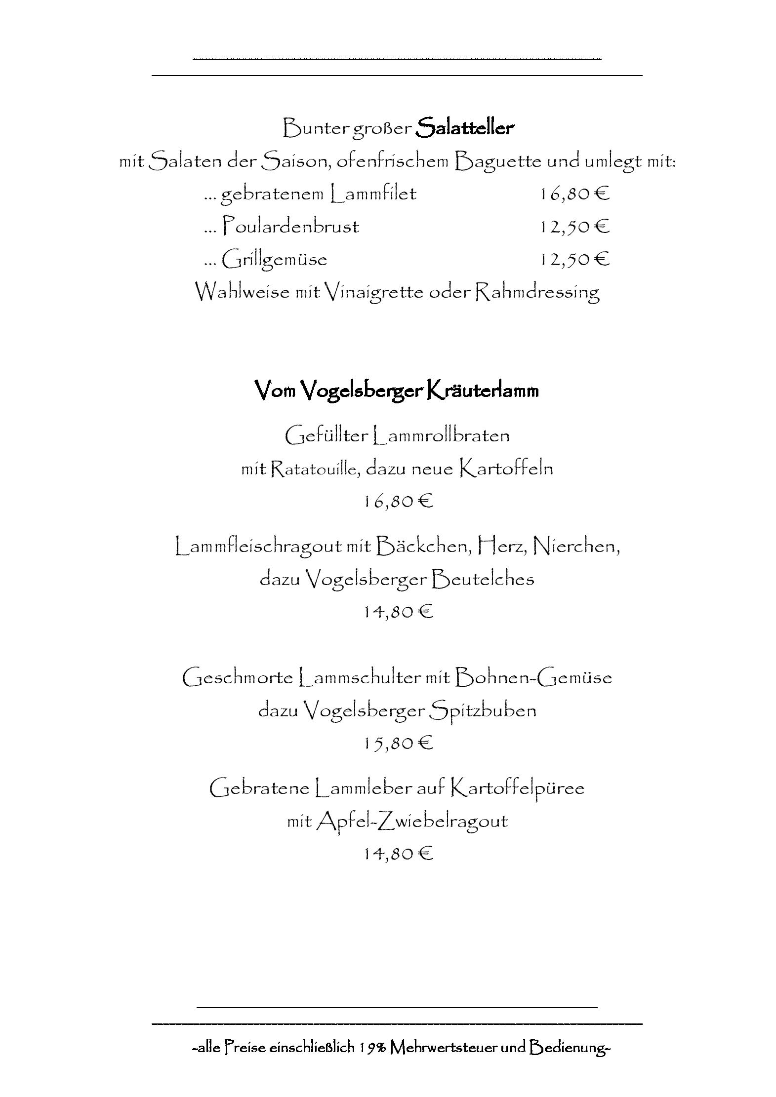 Speisekarte Landgasthaus Hotel Jägerhof in Lauterbach, Seite 5