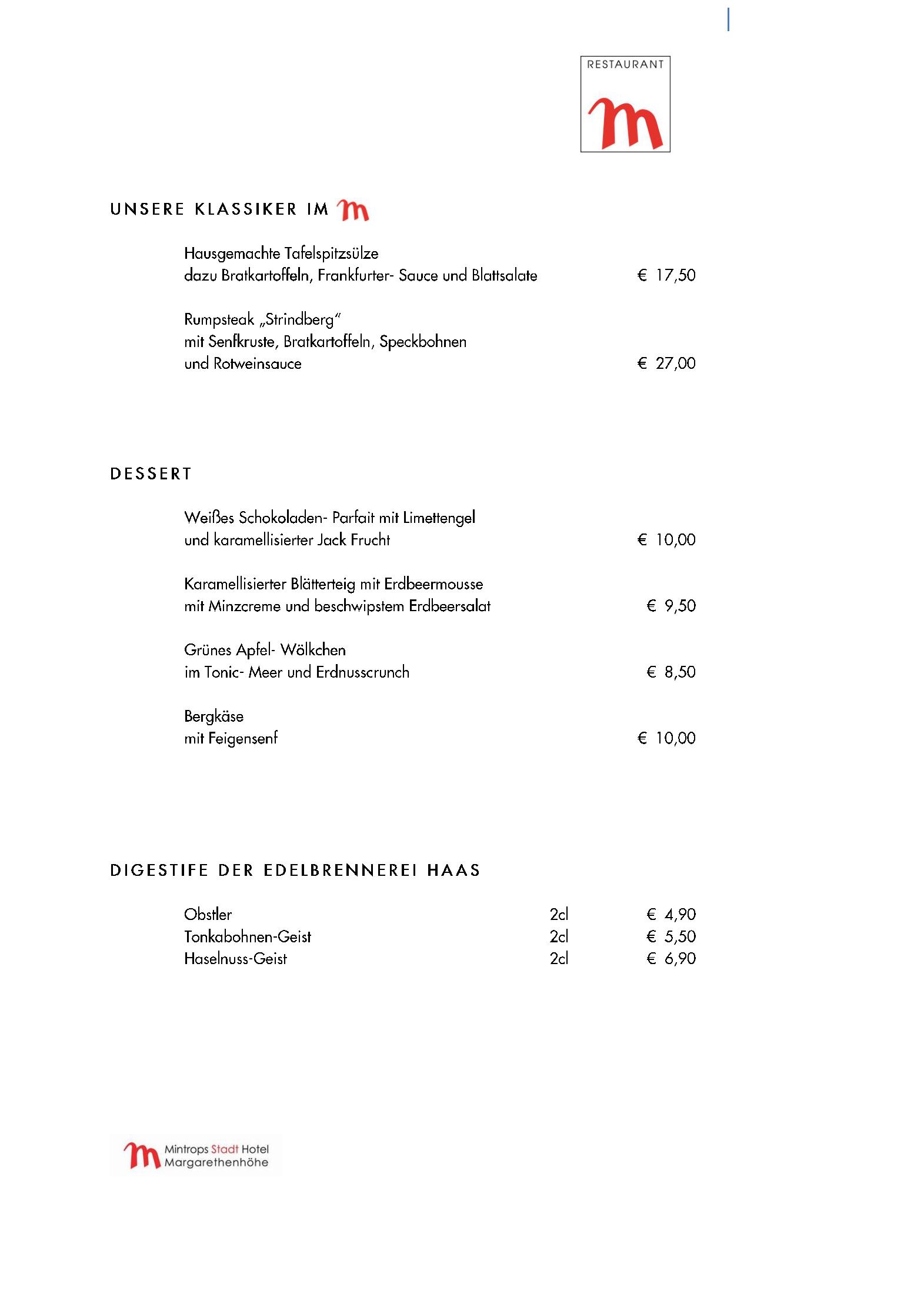 Speisekarte Mintrops Stadt Hotel - Restaurant M in Essen, Seite 6