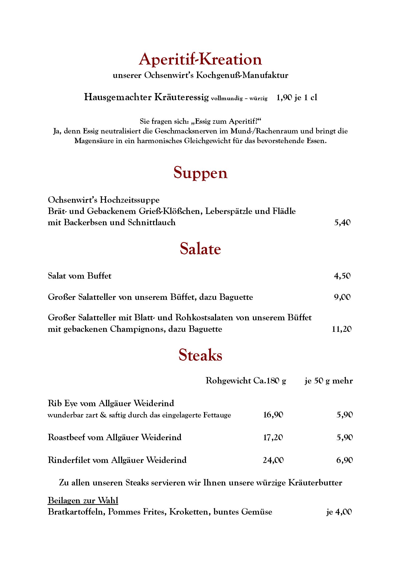 Speisekarte Hotel-Restaurant Gasthof zum Ochsen in Ehingen, Seite 13