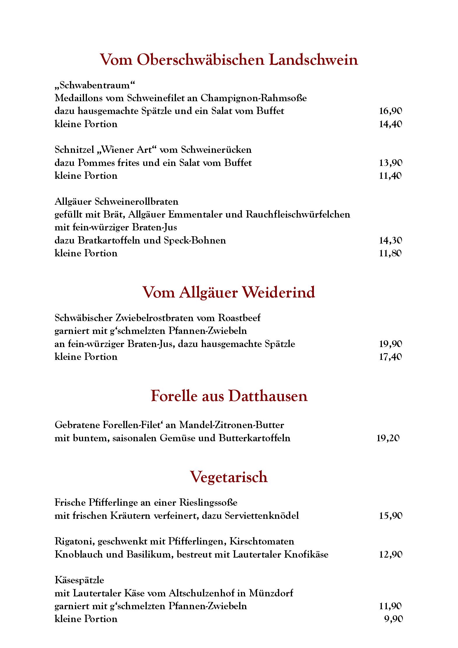 Speisekarte Hotel-Restaurant Gasthof zum Ochsen in Ehingen, Seite 14