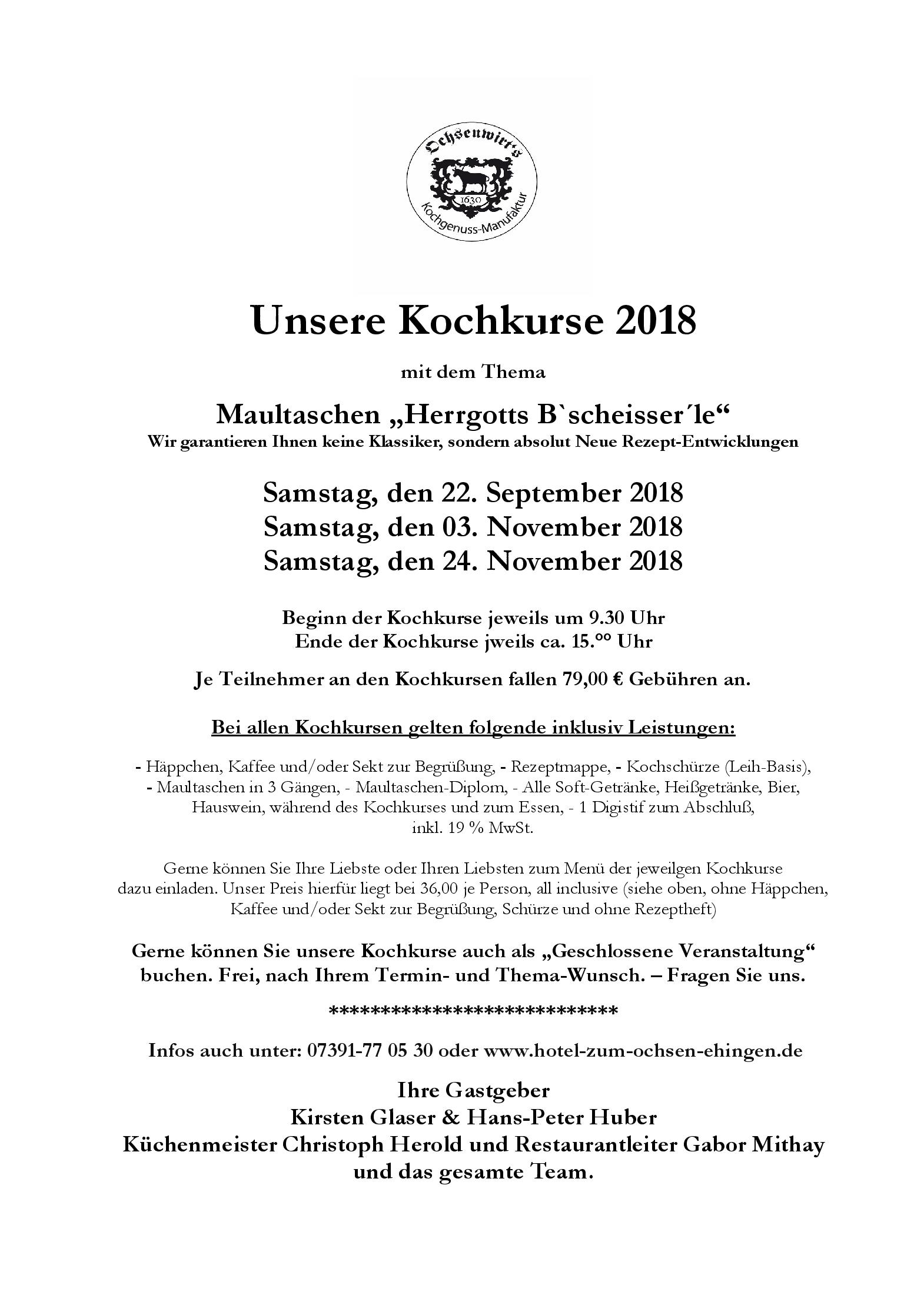 Speisekarte Hotel-Restaurant Gasthof zum Ochsen in Ehingen, Seite 8