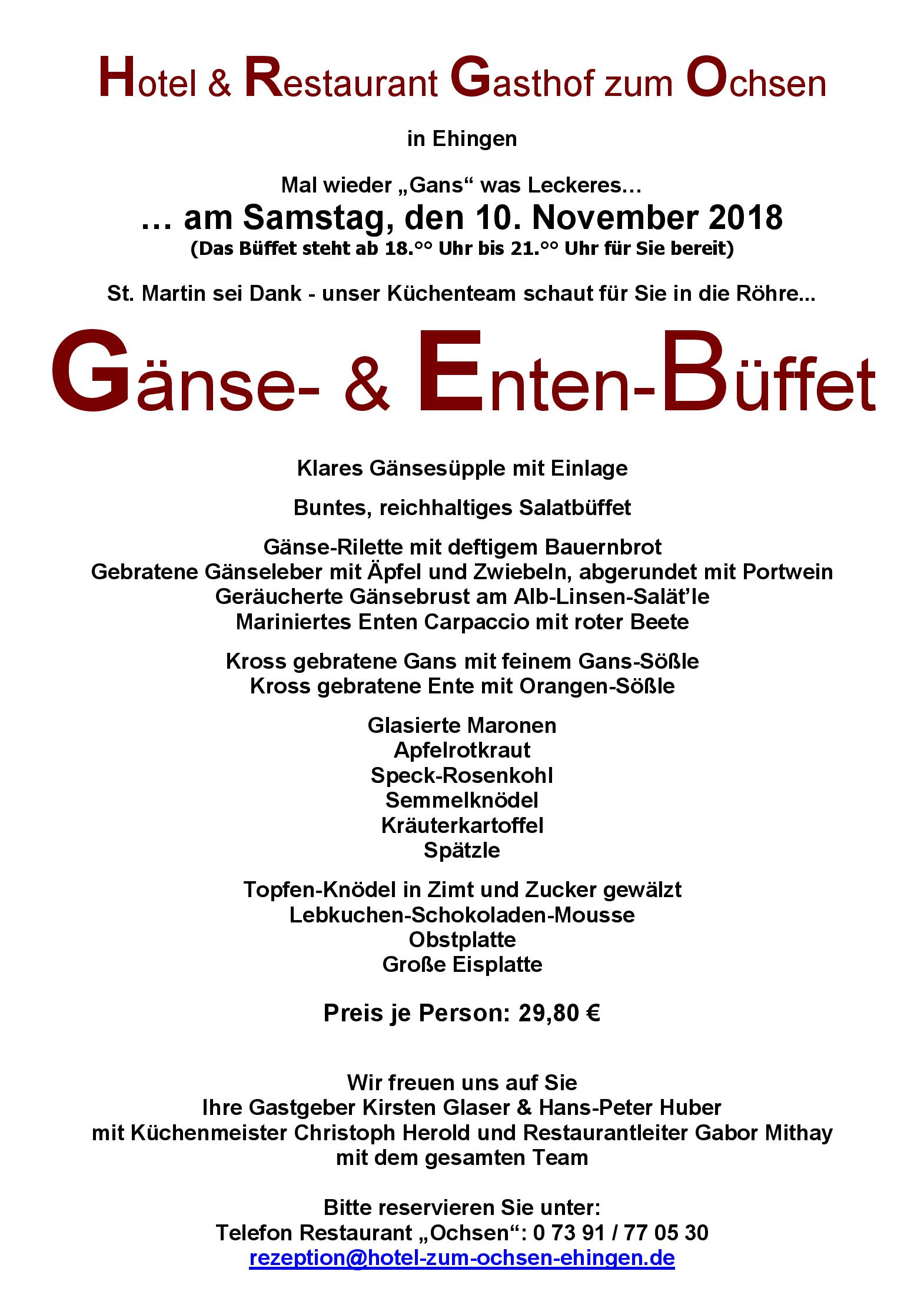 Speisekarte Hotel-Restaurant Gasthof zum Ochsen in Ehingen, Seite 9
