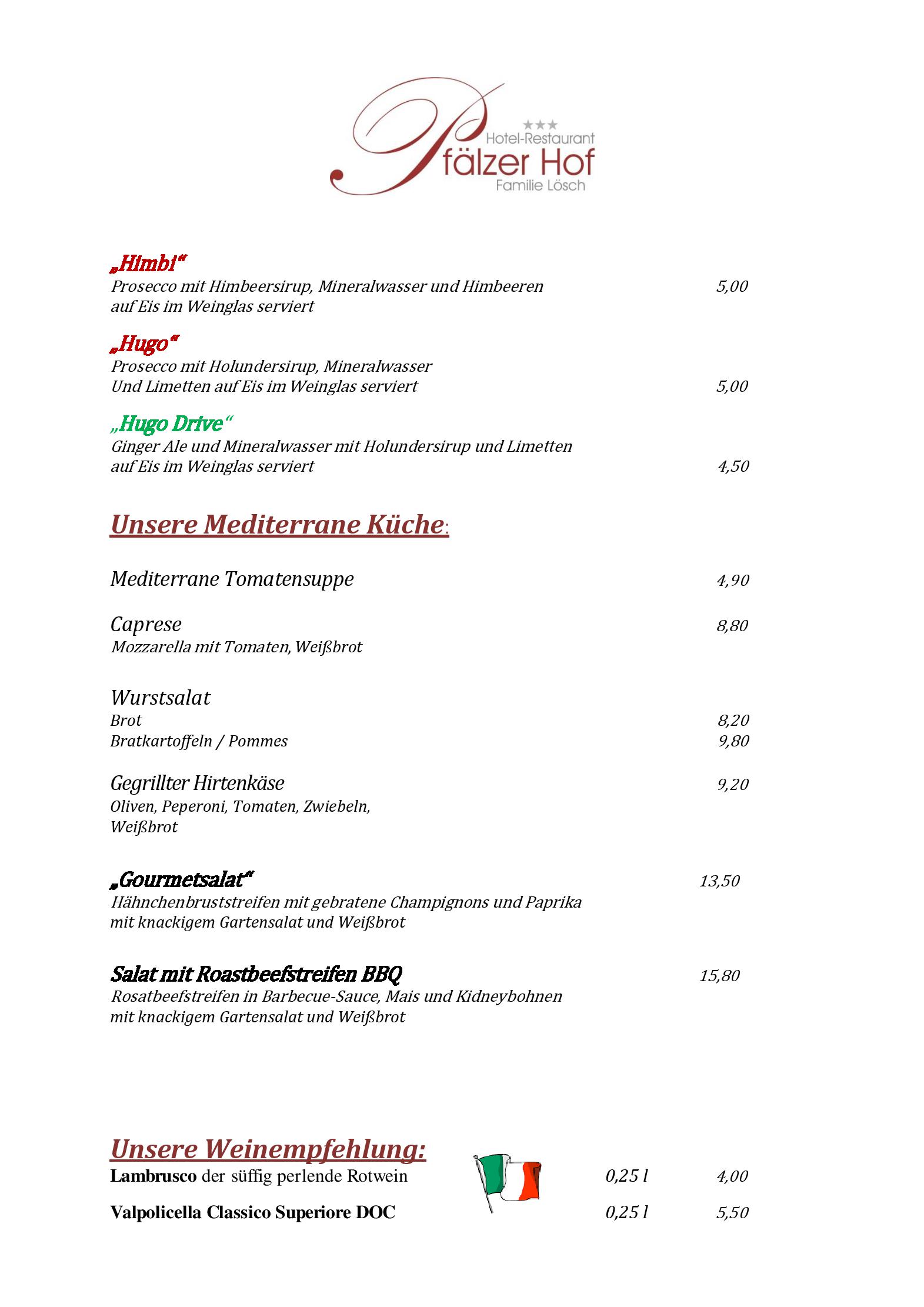 Speisekarte Pfälzer Hof - Lösch in Römerberg, Seite 1
