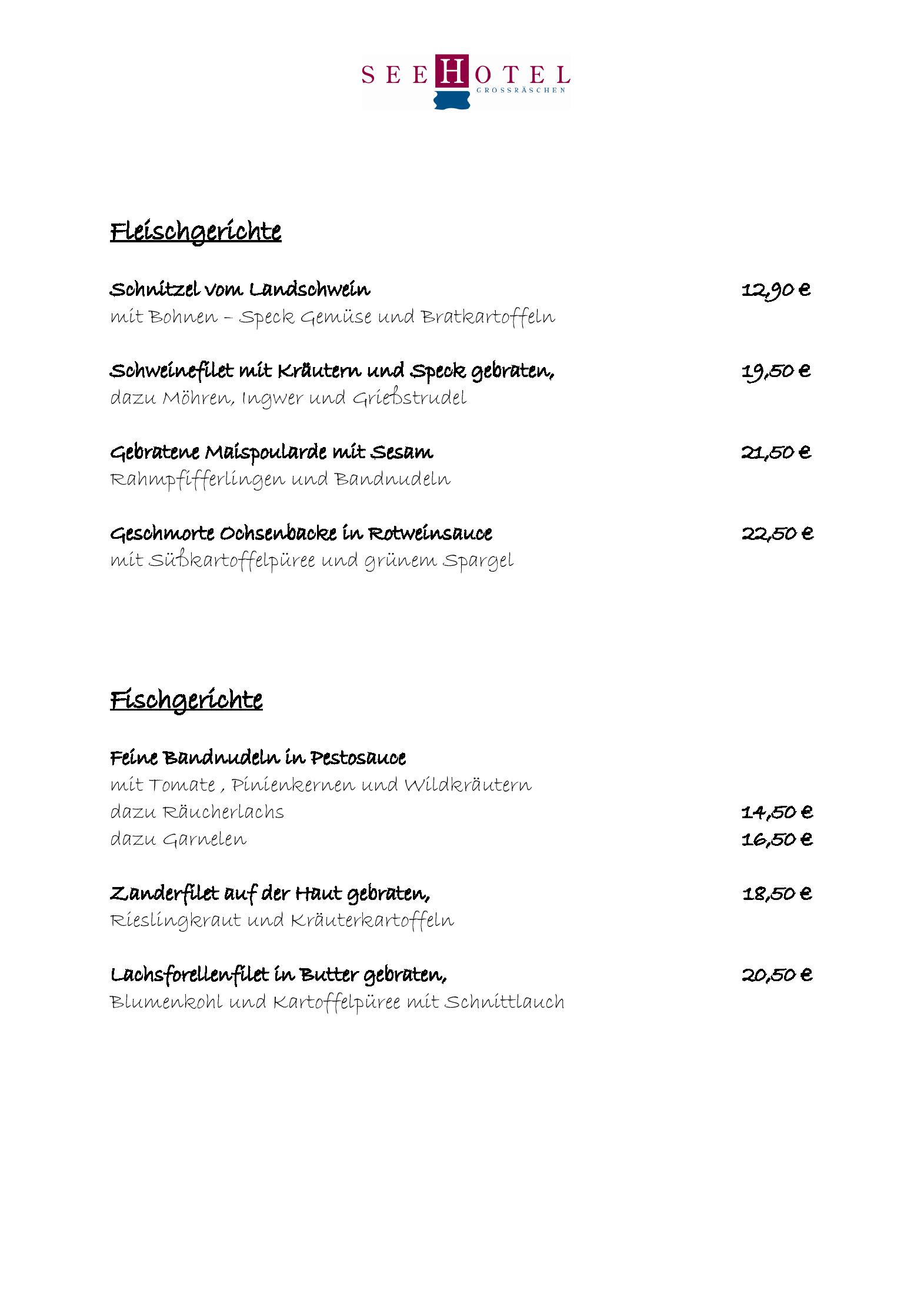 Speisekarte SeeHotel Großräschen in Großräschen, Seite 3