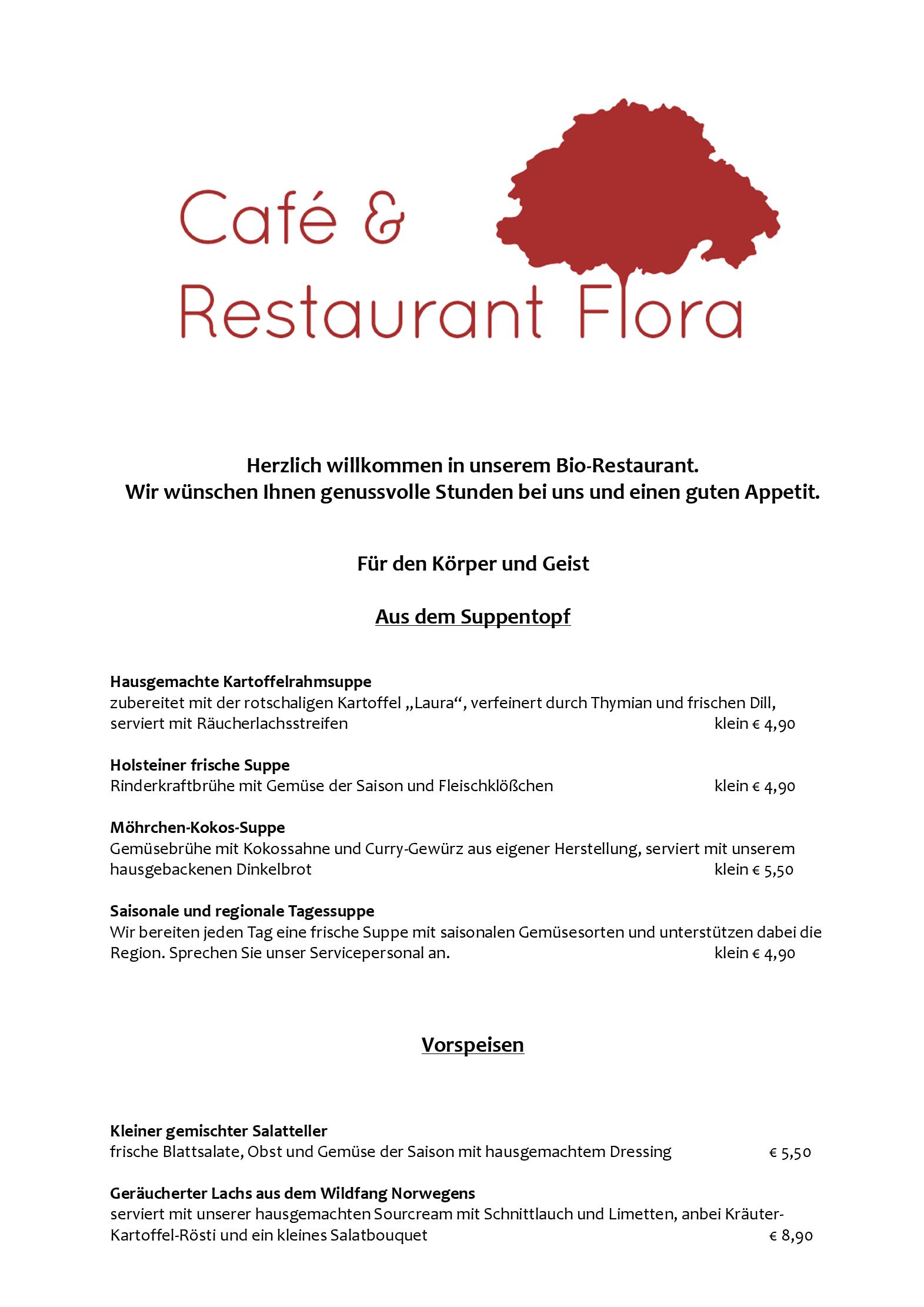 Speisekarte Restaurant Flora  in Breiholz, Seite 1