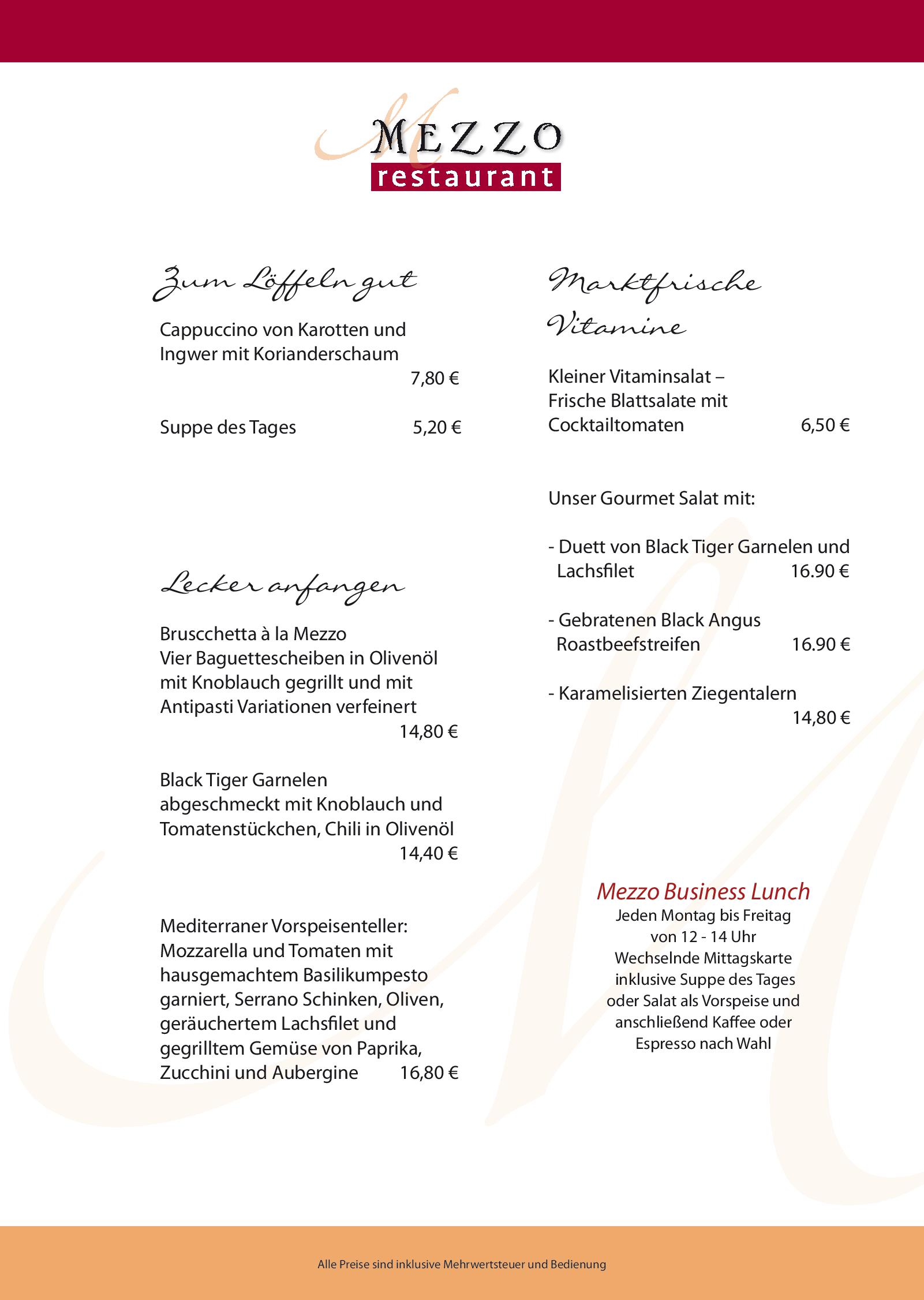 Speisekarte Mezzo Restaurant in Darmstadt, Seite 1