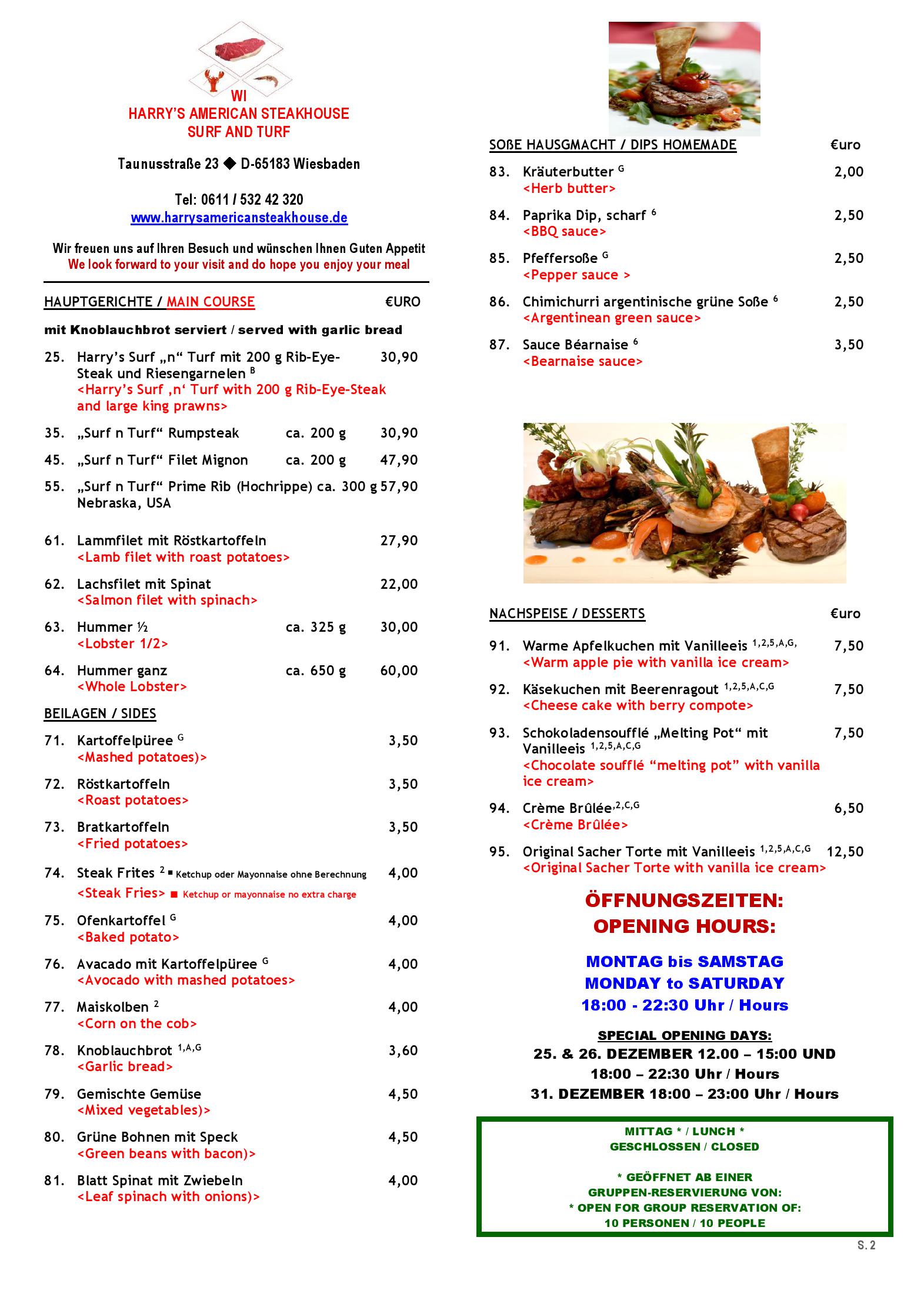 Speisekarte WI HARRY'S AMERICAN STEAKHOUSE SURF & TURF in Wiesbaden, Seite 2