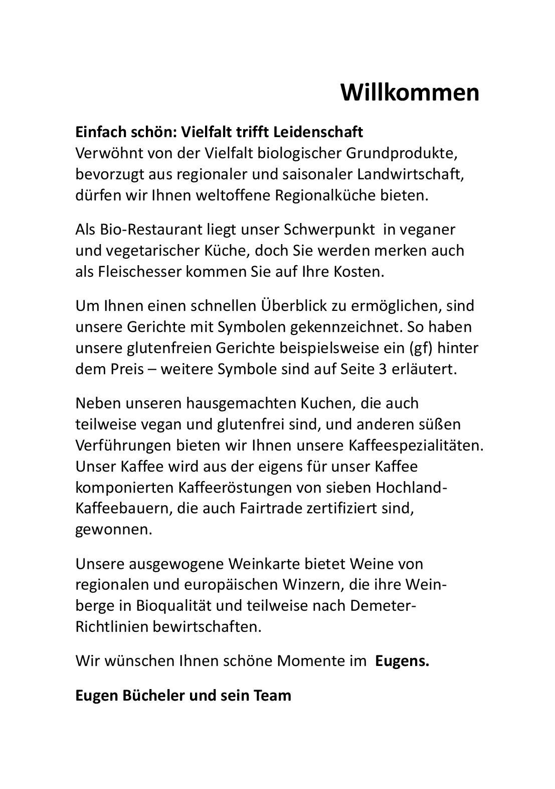 Speisekarte Eugens Bio Restaurant und Catering in Konstanz, Seite 2