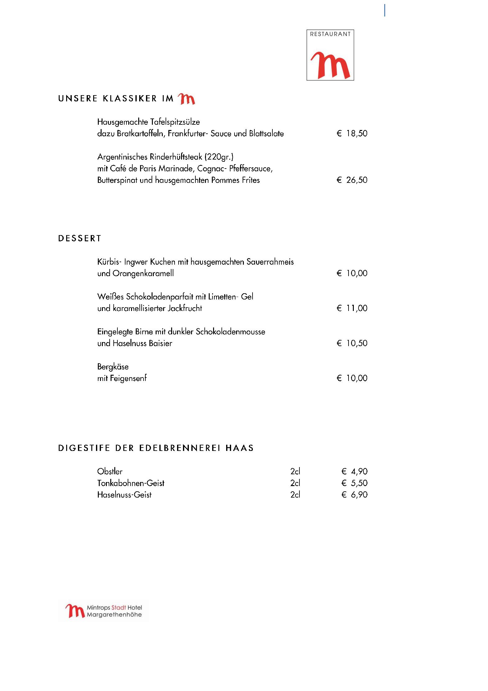 Speisekarte Mintrops Stadt Hotel - Restaurant M in Essen, Seite 13