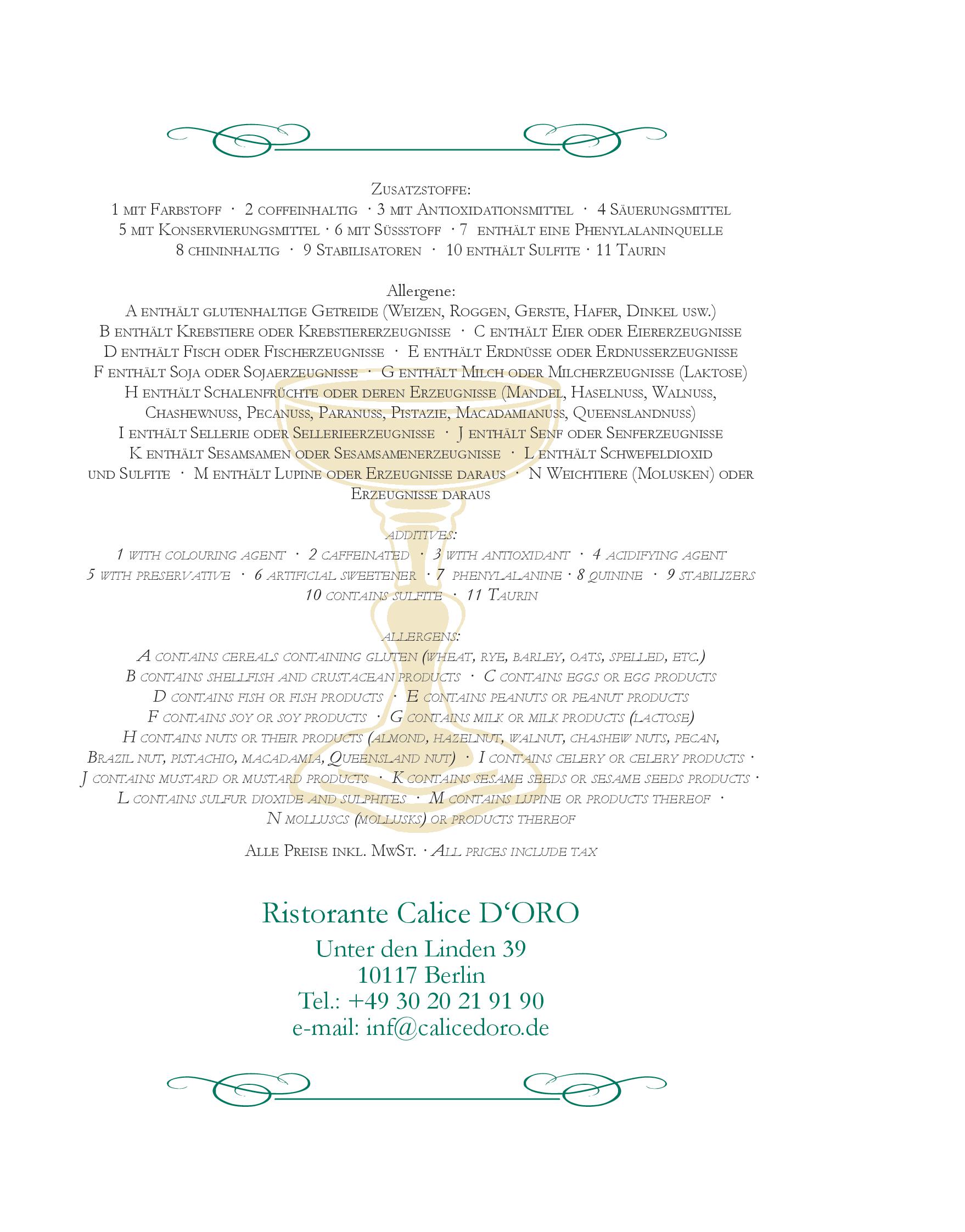 Speisekarte Calice d´Oro in Berlin, Seite 10