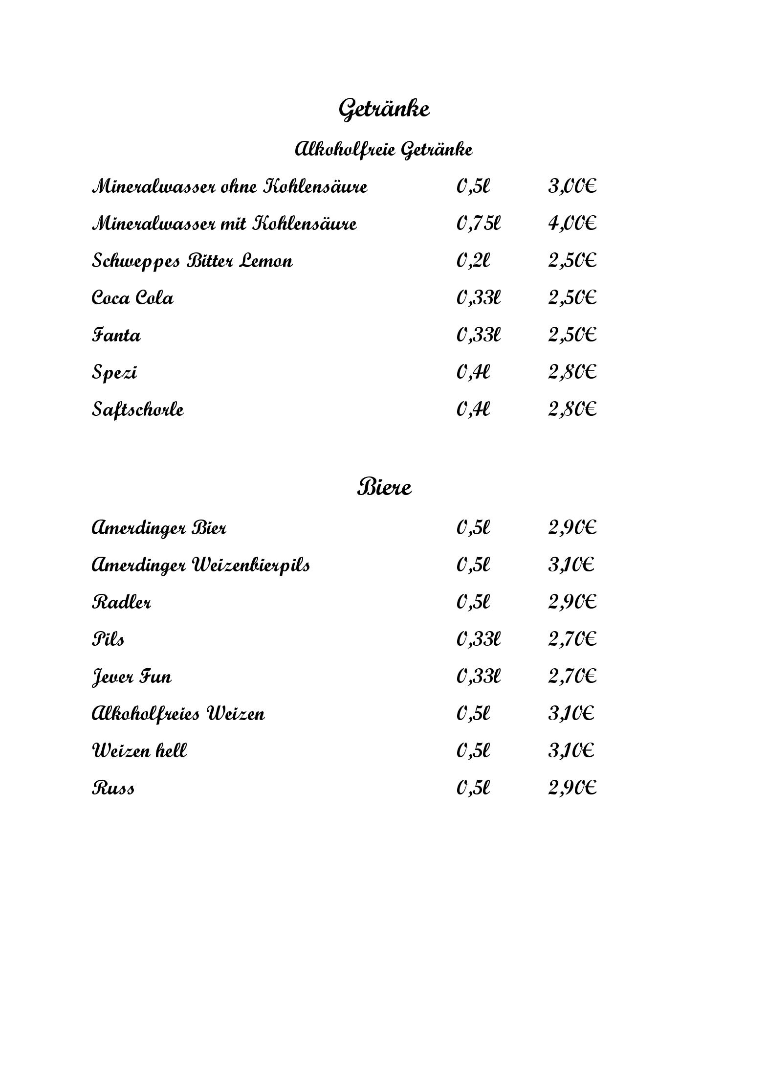 Speisekarte Landhotel Kesseltaler Hof in Amerdingen, Seite 1