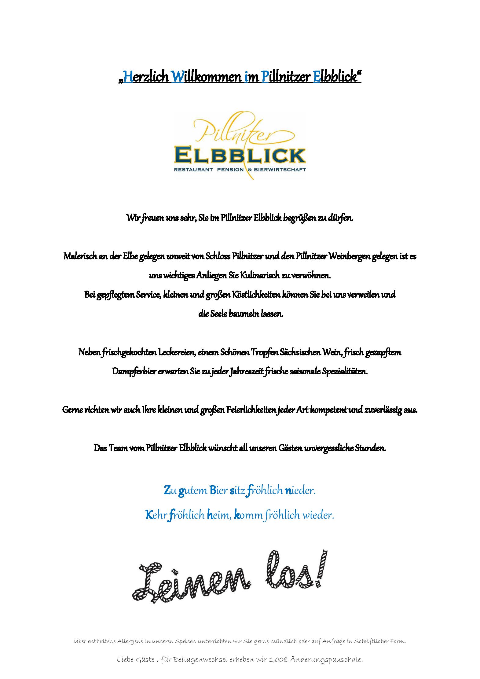 Speisekarte Hotel und Restaurant Pillnitzer Elbblick in Dresden, Seite 1