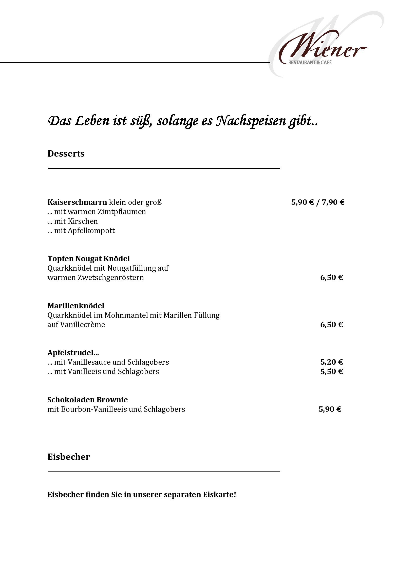 Speisekarte Wiener Restaurant & Café in Potsdam, Seite 10