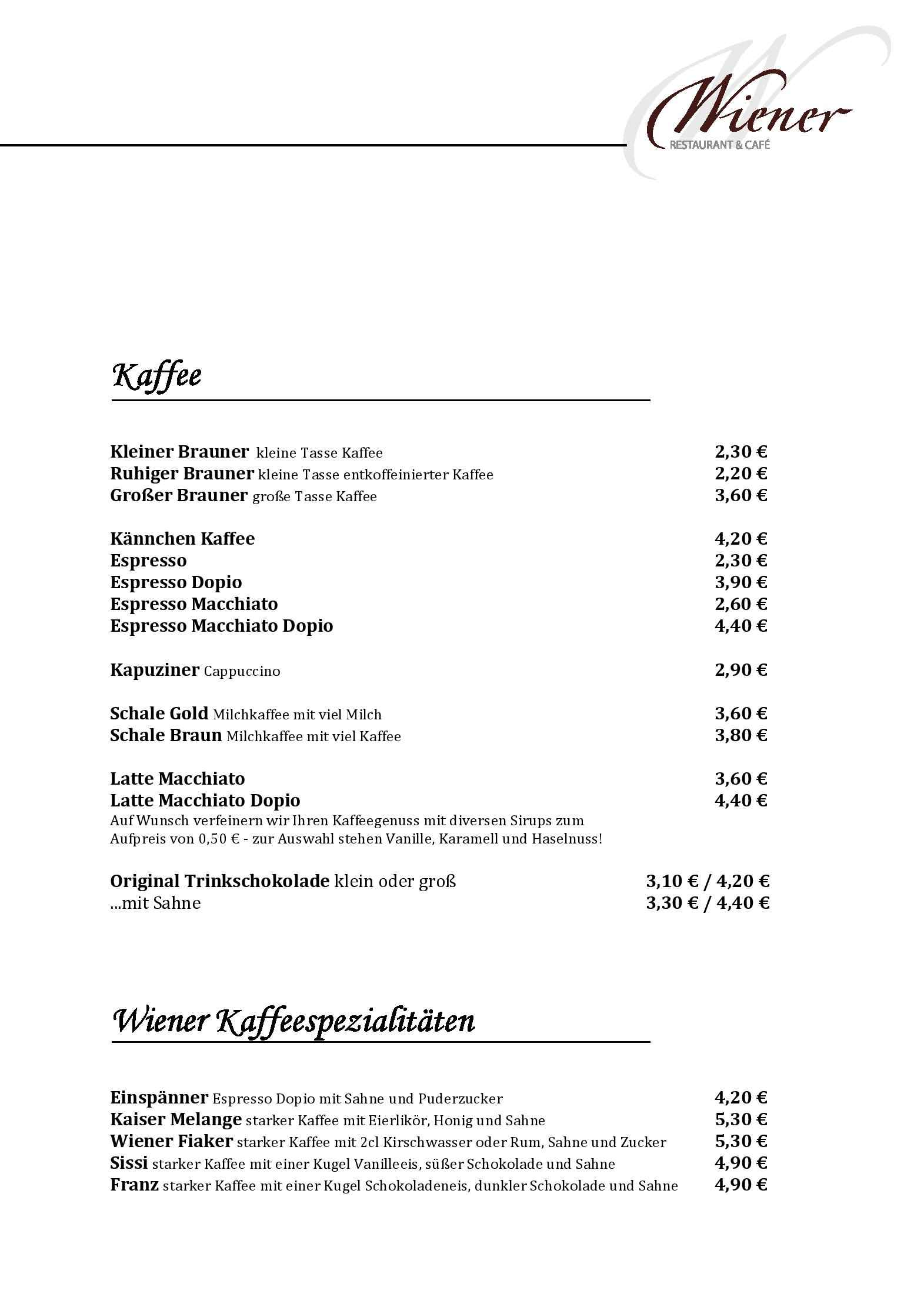 Speisekarte Wiener Restaurant & Café in Potsdam, Seite 11