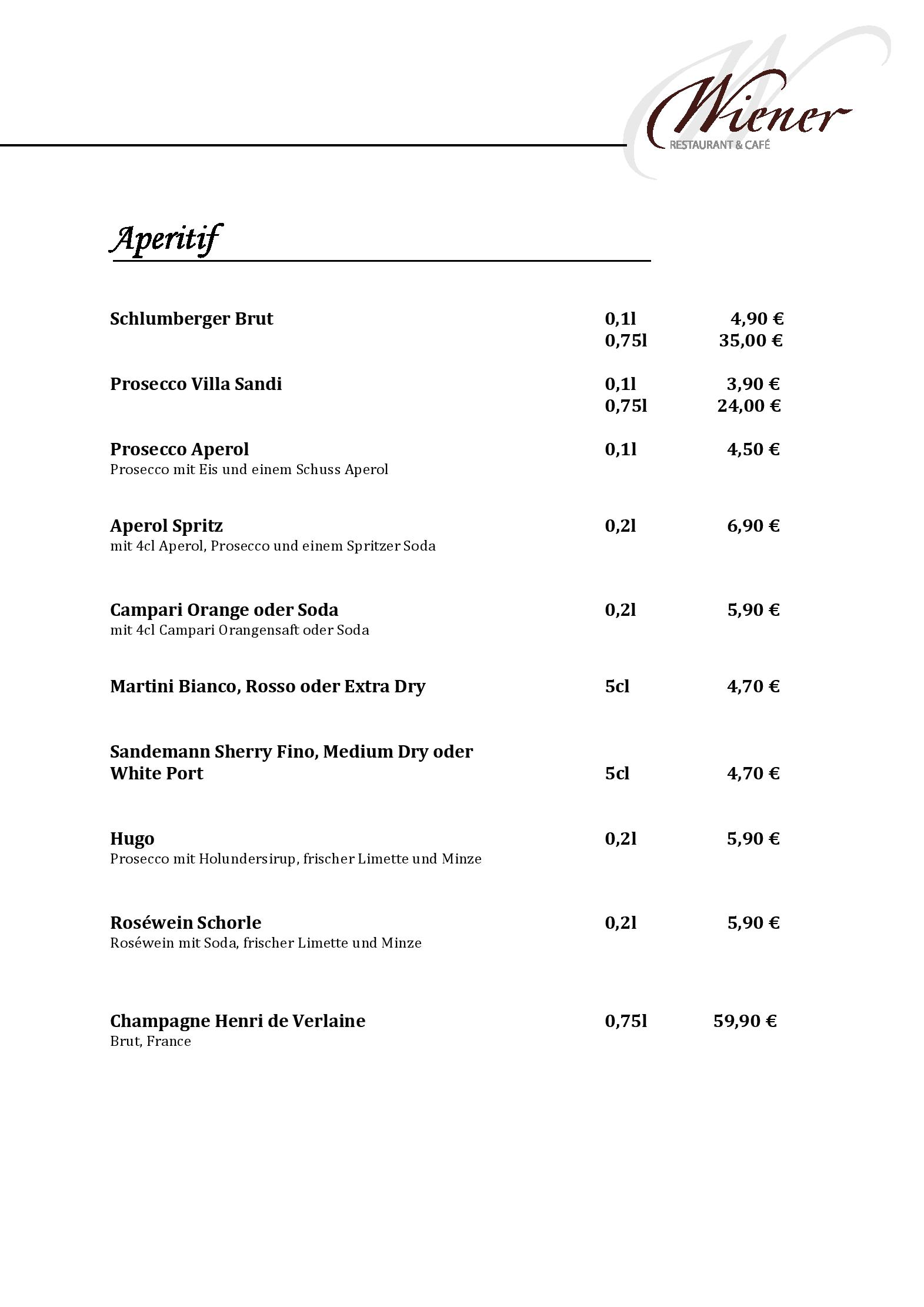 Speisekarte Wiener Restaurant & Café in Potsdam, Seite 2