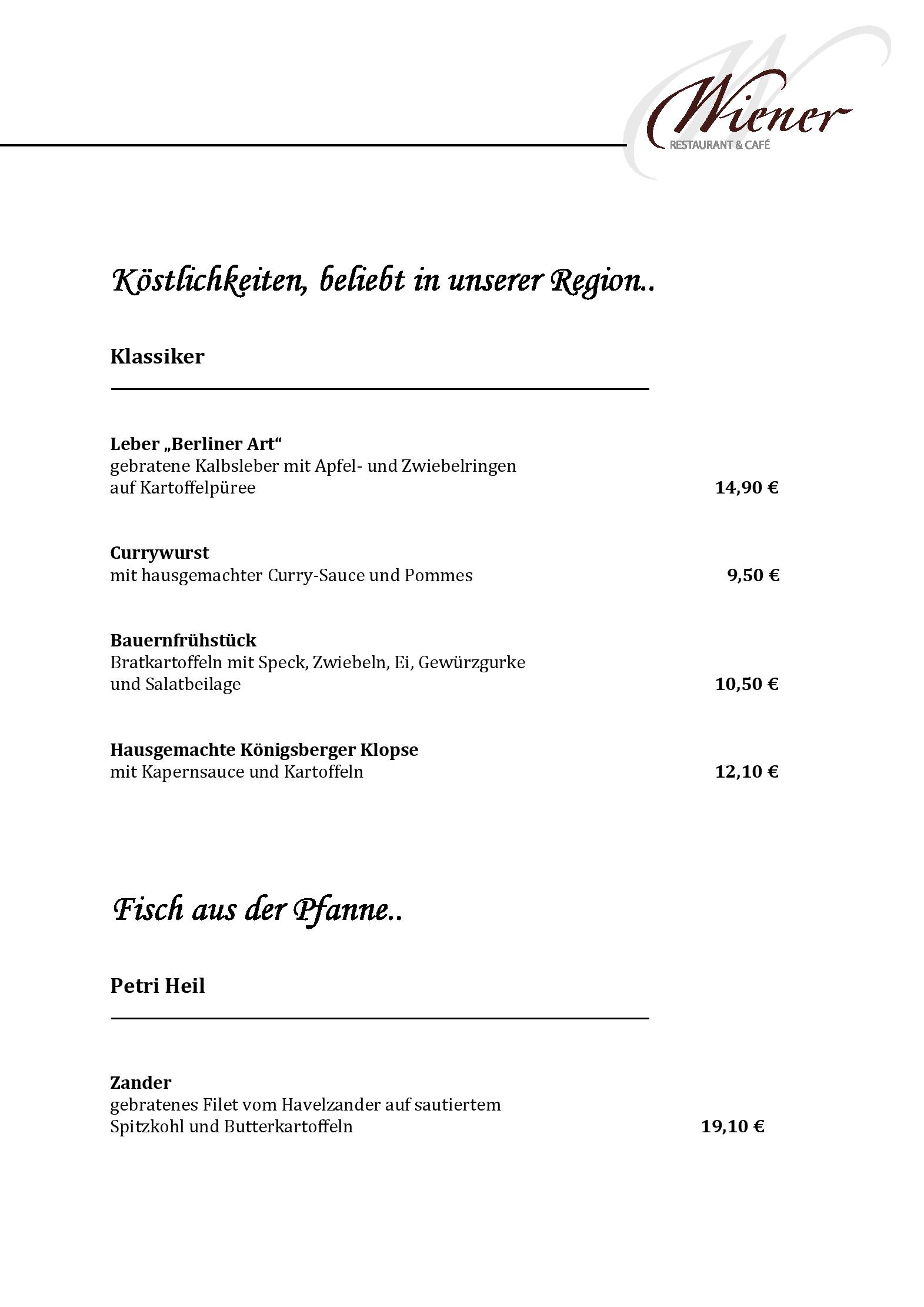 Speisekarte Wiener Restaurant & Café in Potsdam, Seite 8