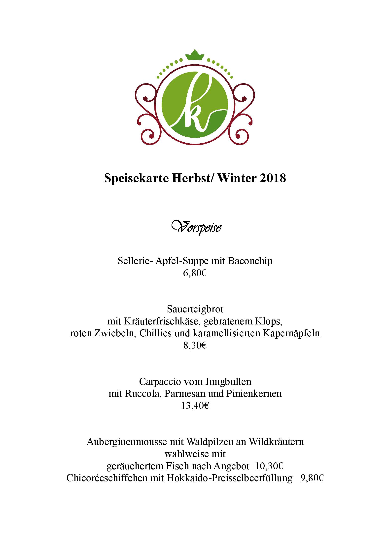 Speisekarte Restaurant Kanzlei in Dresden, Seite 1