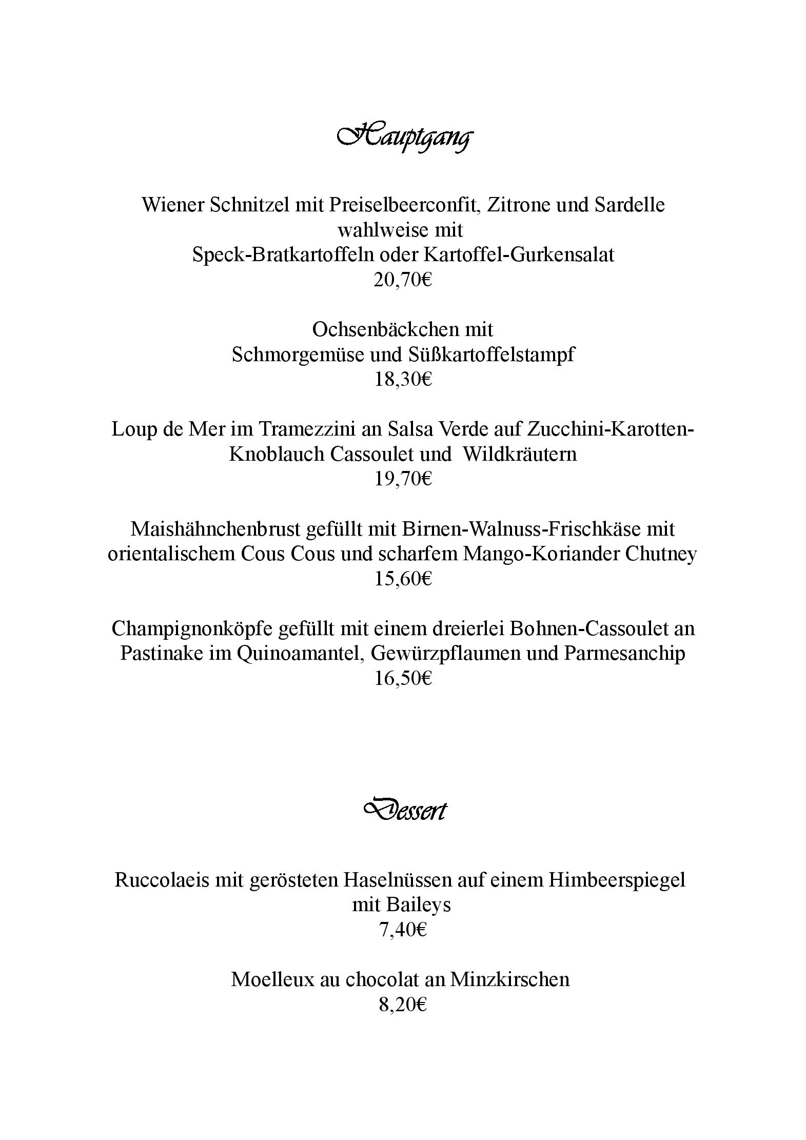 Speisekarte Restaurant Kanzlei in Dresden, Seite 2