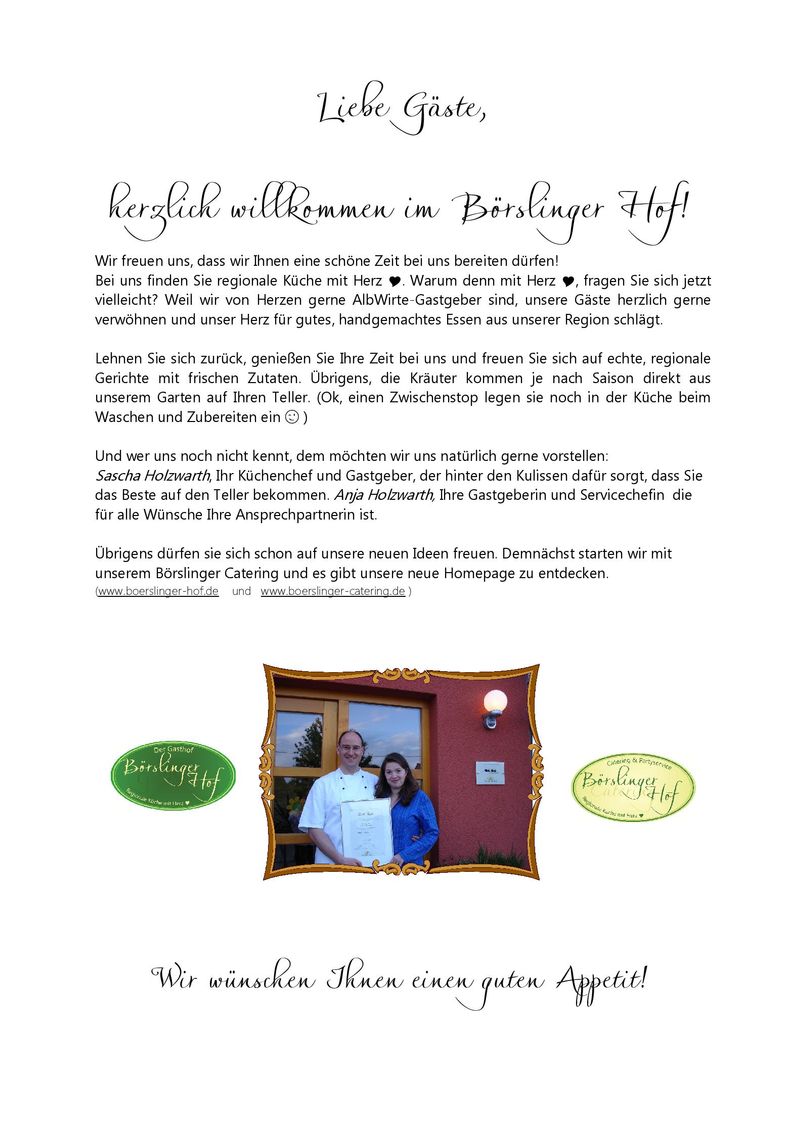 Speisekarte Börslinger Hof in  Börslingen, Seite 1