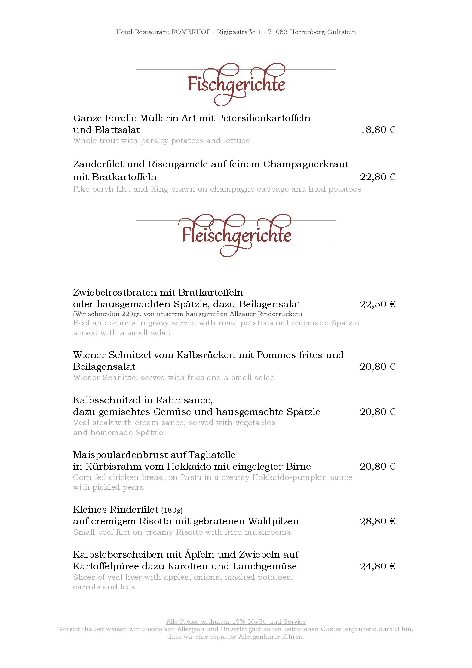 Speisekarte Hotel-Restaurant Römerhof in Herrenberg, Seite 2