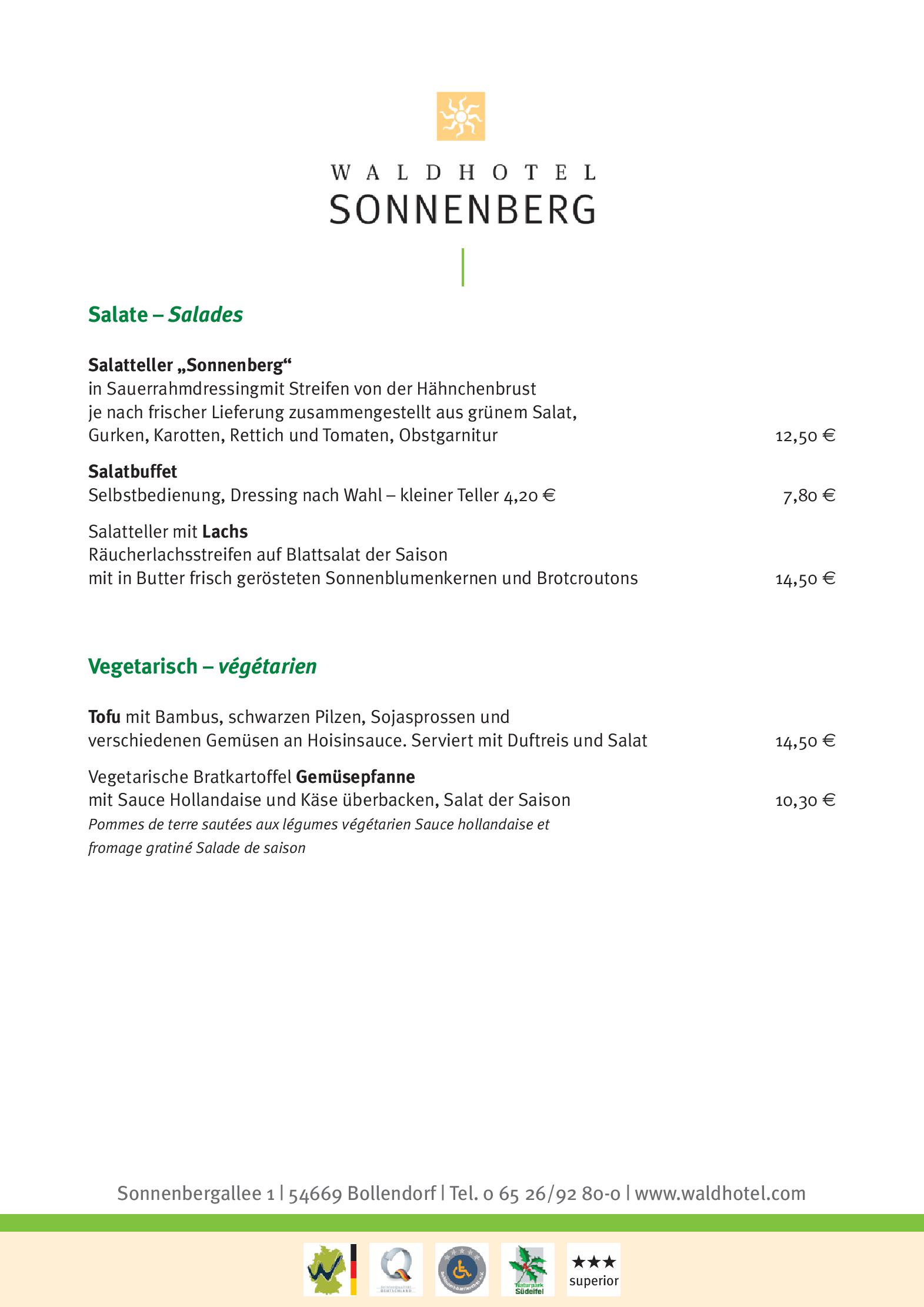 Speisekarte Restaurant Bellevue im Waldhotel Sonnenberg in Bollendorf, Seite 3